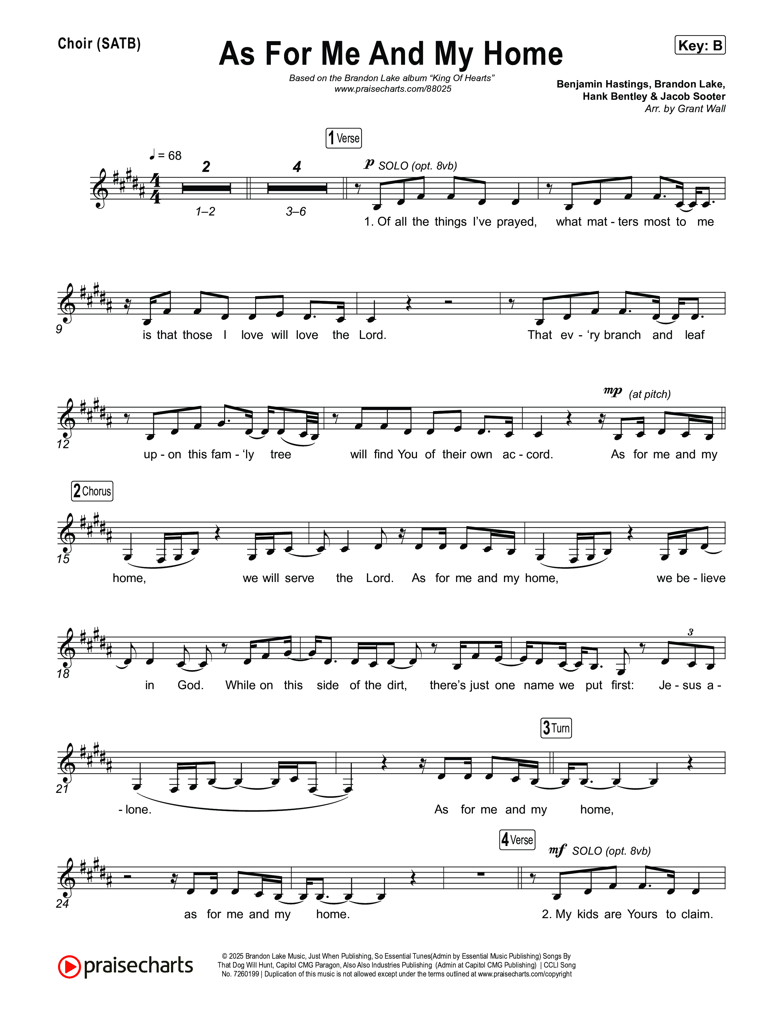 As For Me And My Home Choir Sheet (SATB) (Brandon Lake)