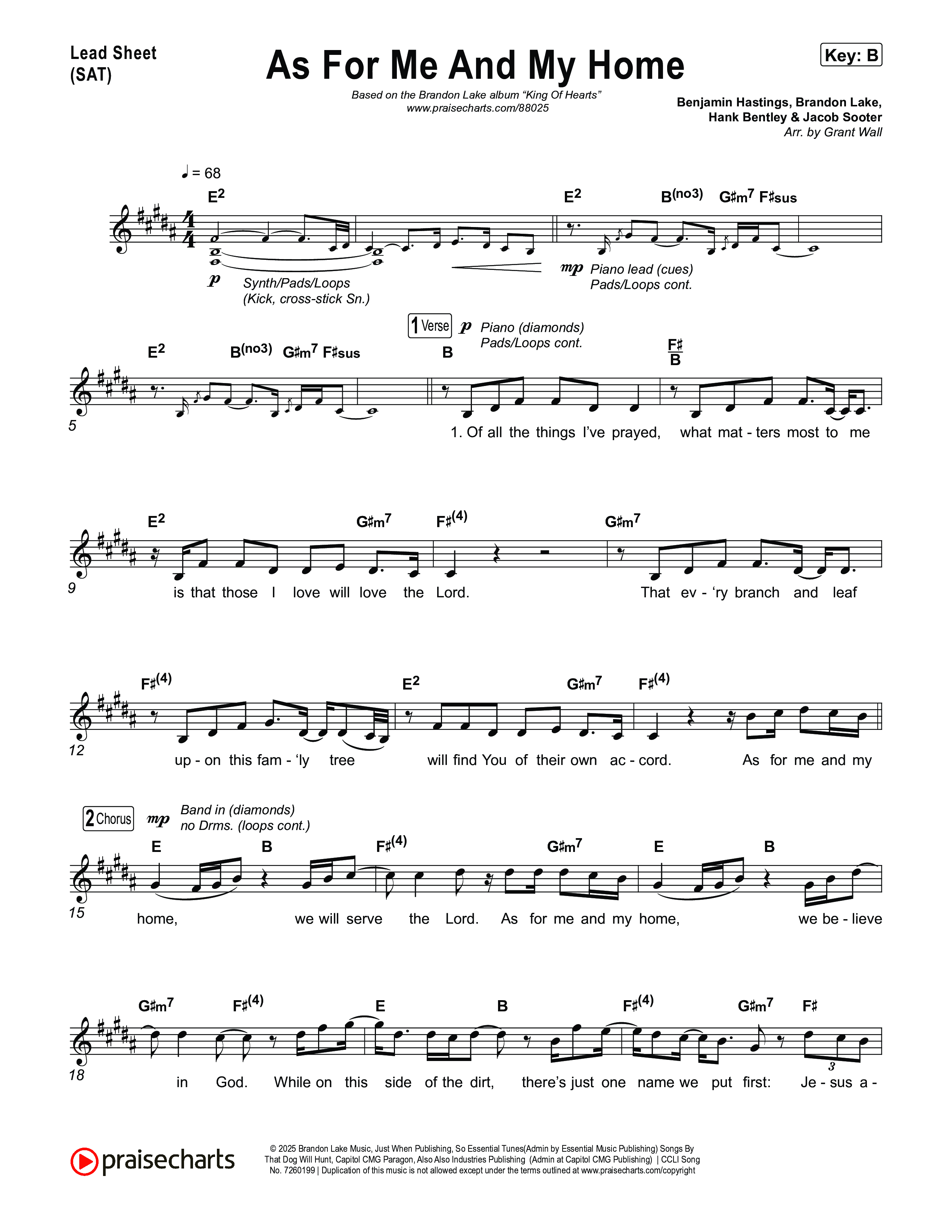 As For Me And My Home Lead Sheet (SAT) (Brandon Lake)