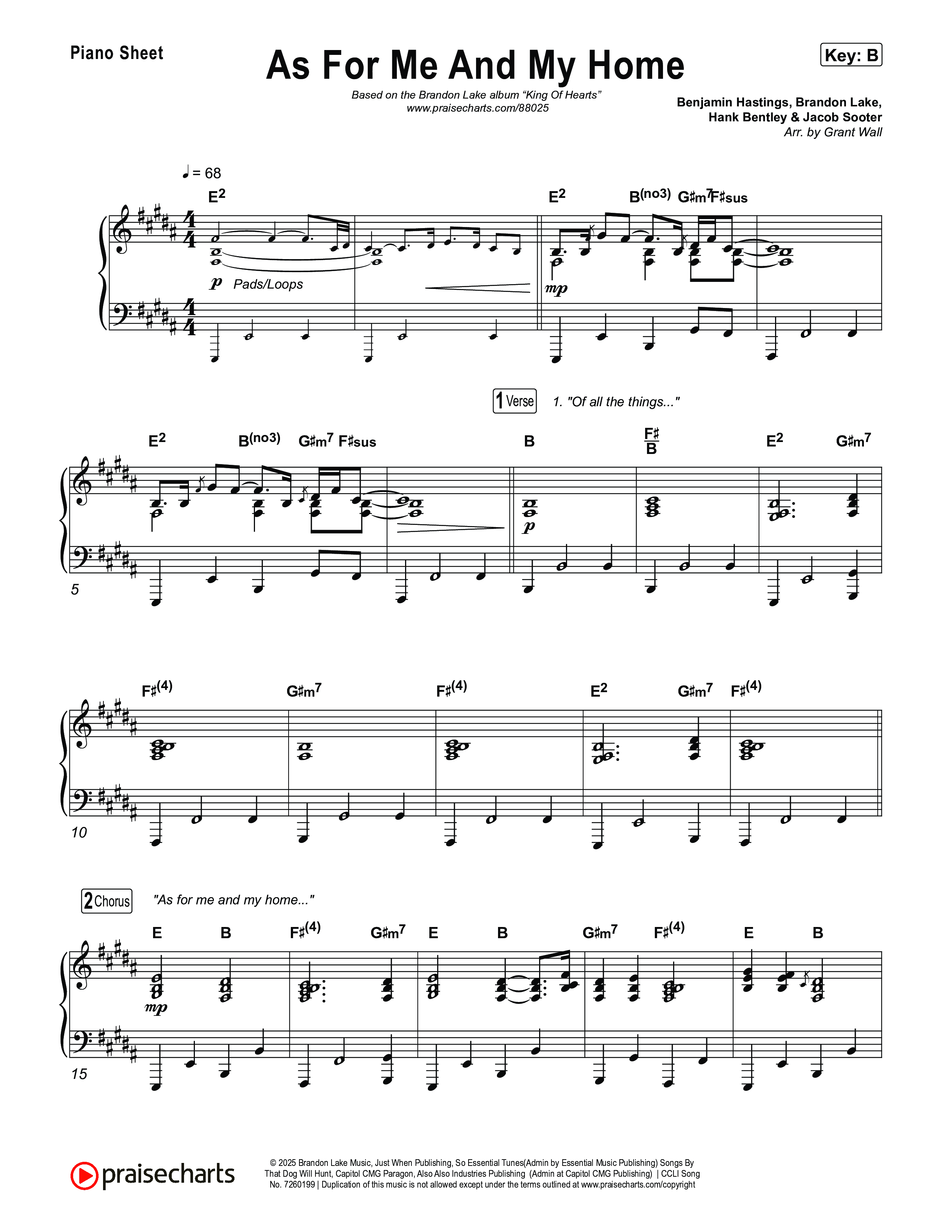 As For Me And My Home Piano Sheet (Brandon Lake)