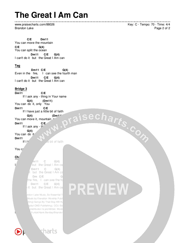 The Great I Am Can Chords & Lyrics (Brandon Lake)