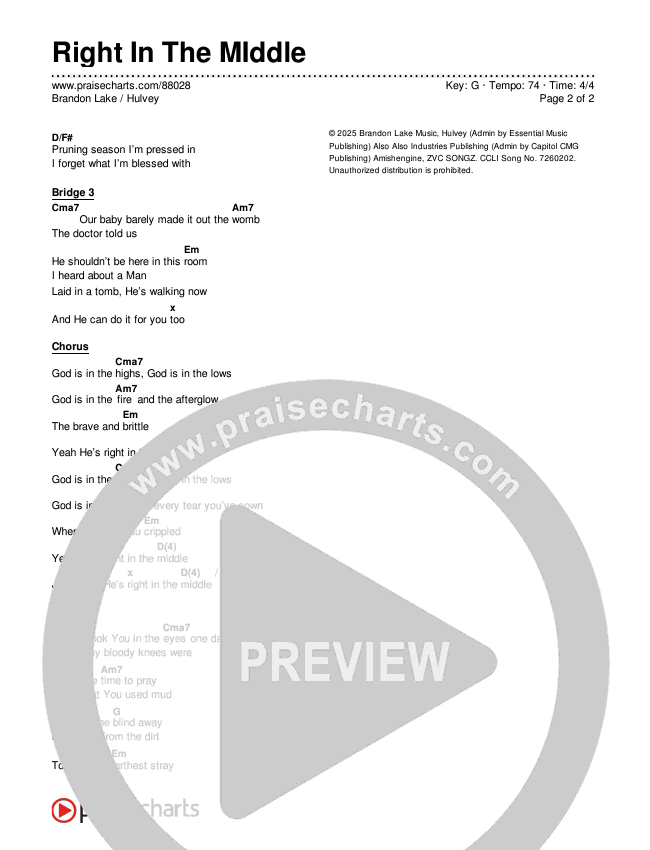 Right In The Middle Chords & Lyrics (Brandon Lake / Hulvey)