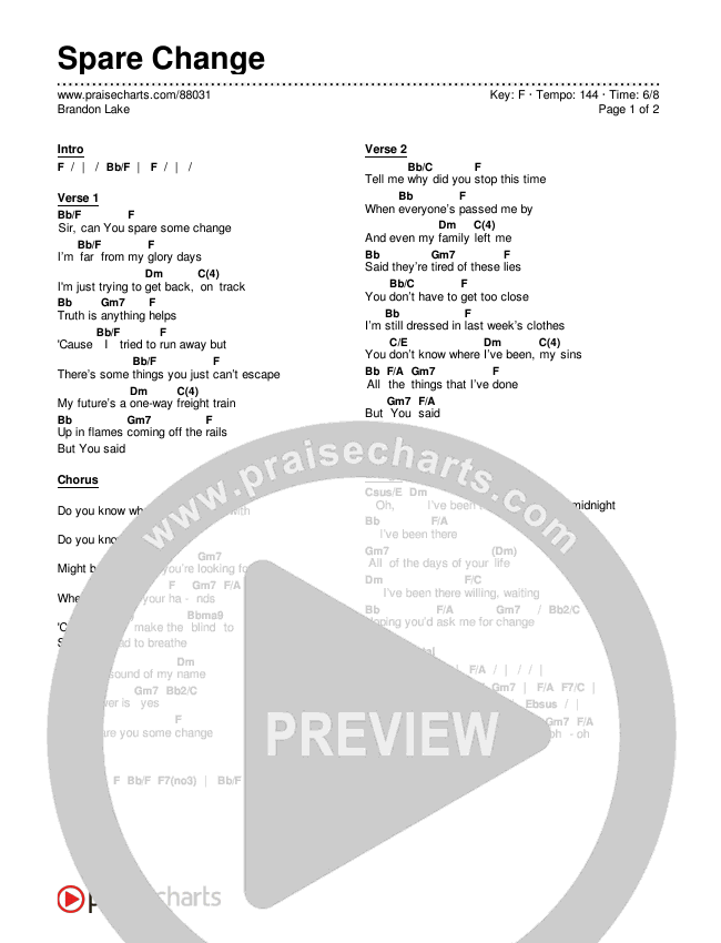Spare Change Chords & Lyrics (Brandon Lake)