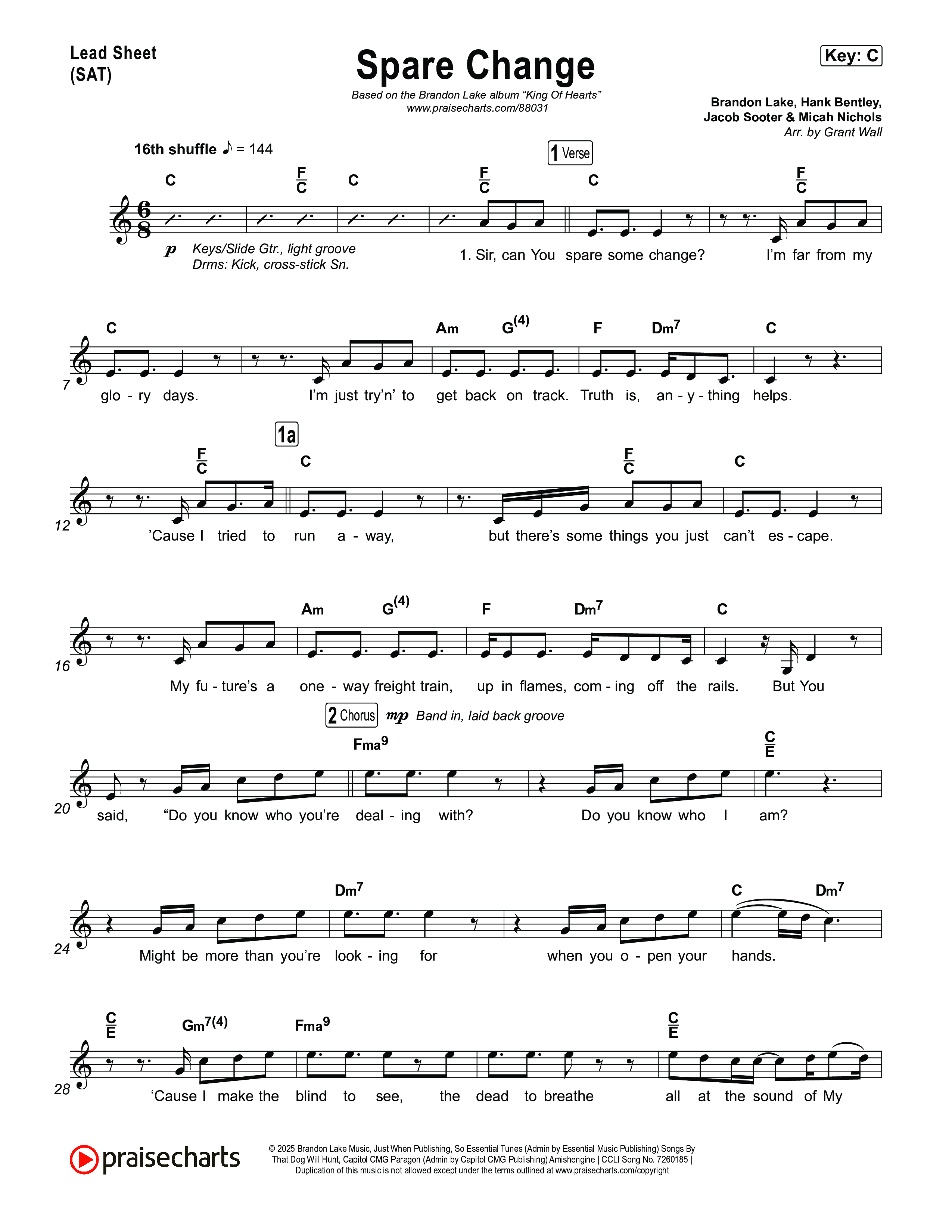 Spare Change Lead Sheet (SAT) (Brandon Lake)