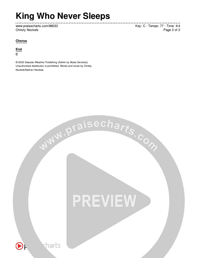 King Who Never Sleeps Chords & Lyrics (Christy Nockels)