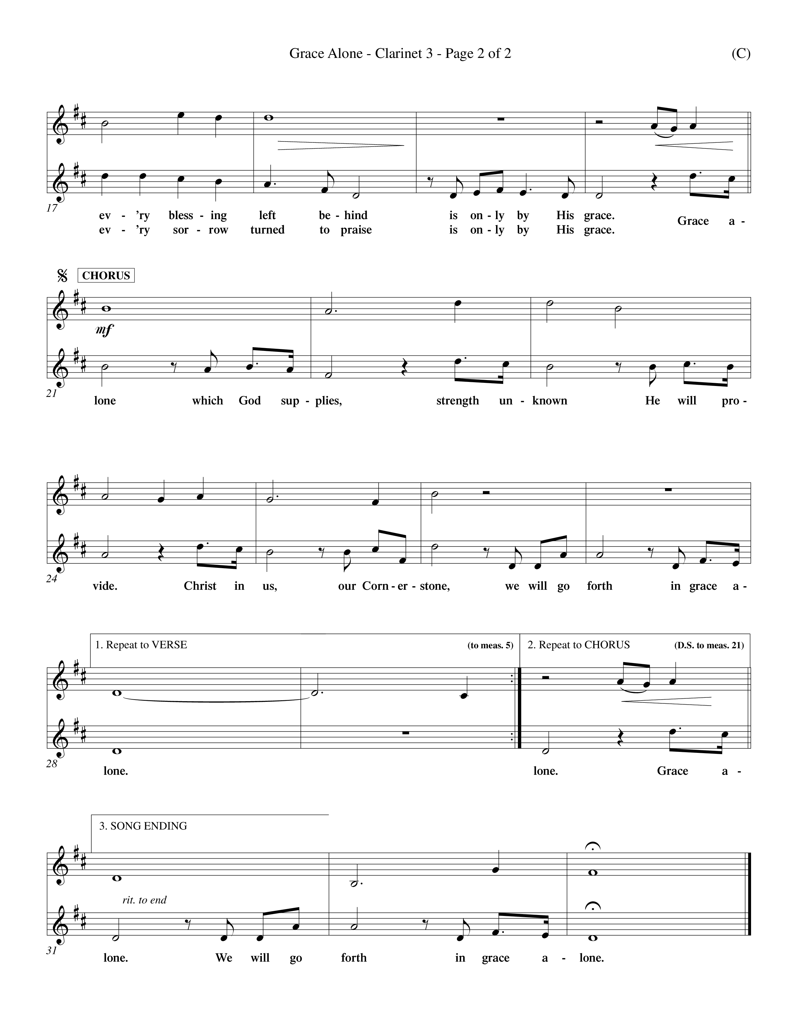 Grace Alone (Choral Anthem SATB) Clarinet 3 (Word Music Choral / Orch. Keith Wilbanks)