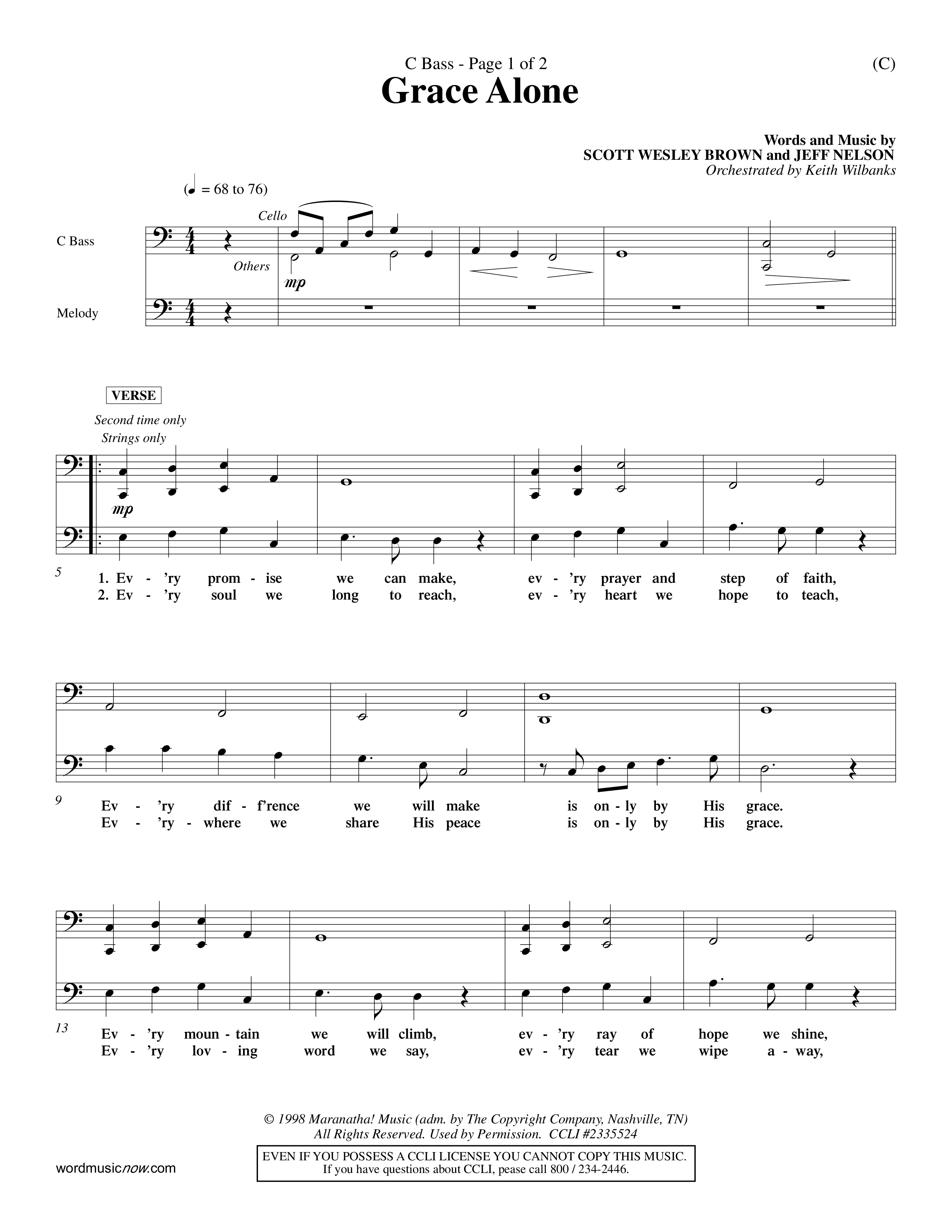 Grace Alone (Choral Anthem SATB) Contrabass (Word Music Choral / Orch. Keith Wilbanks)