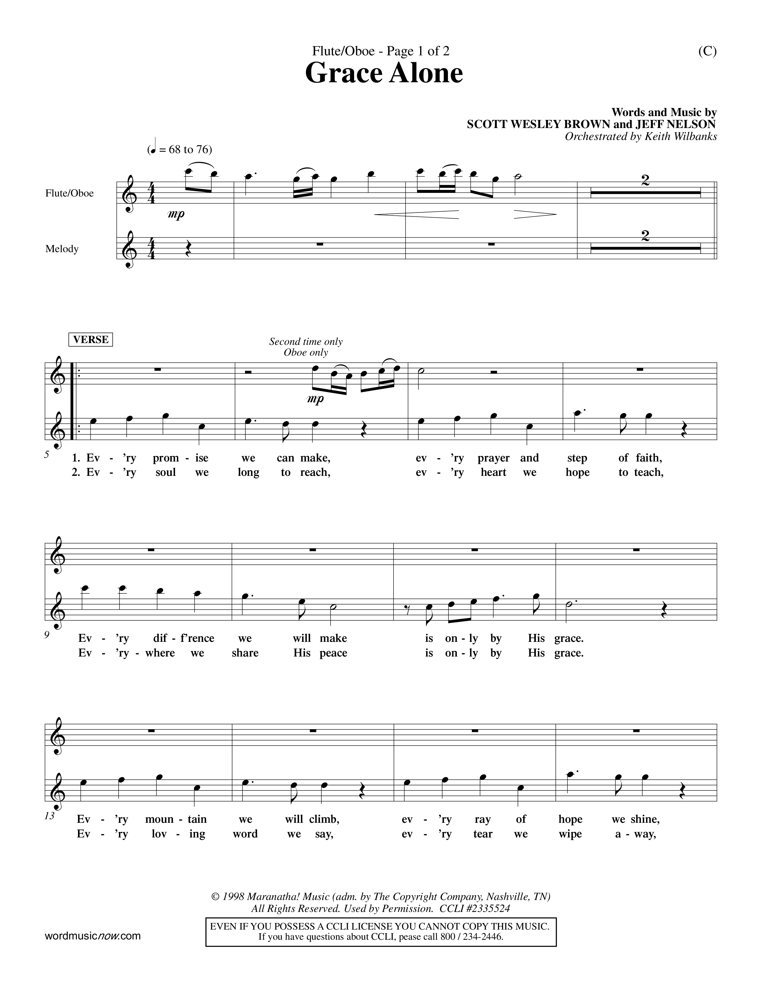 Grace Alone (Choral Anthem SATB) Flute/Oboe (Word Music Choral / Orch. Keith Wilbanks)