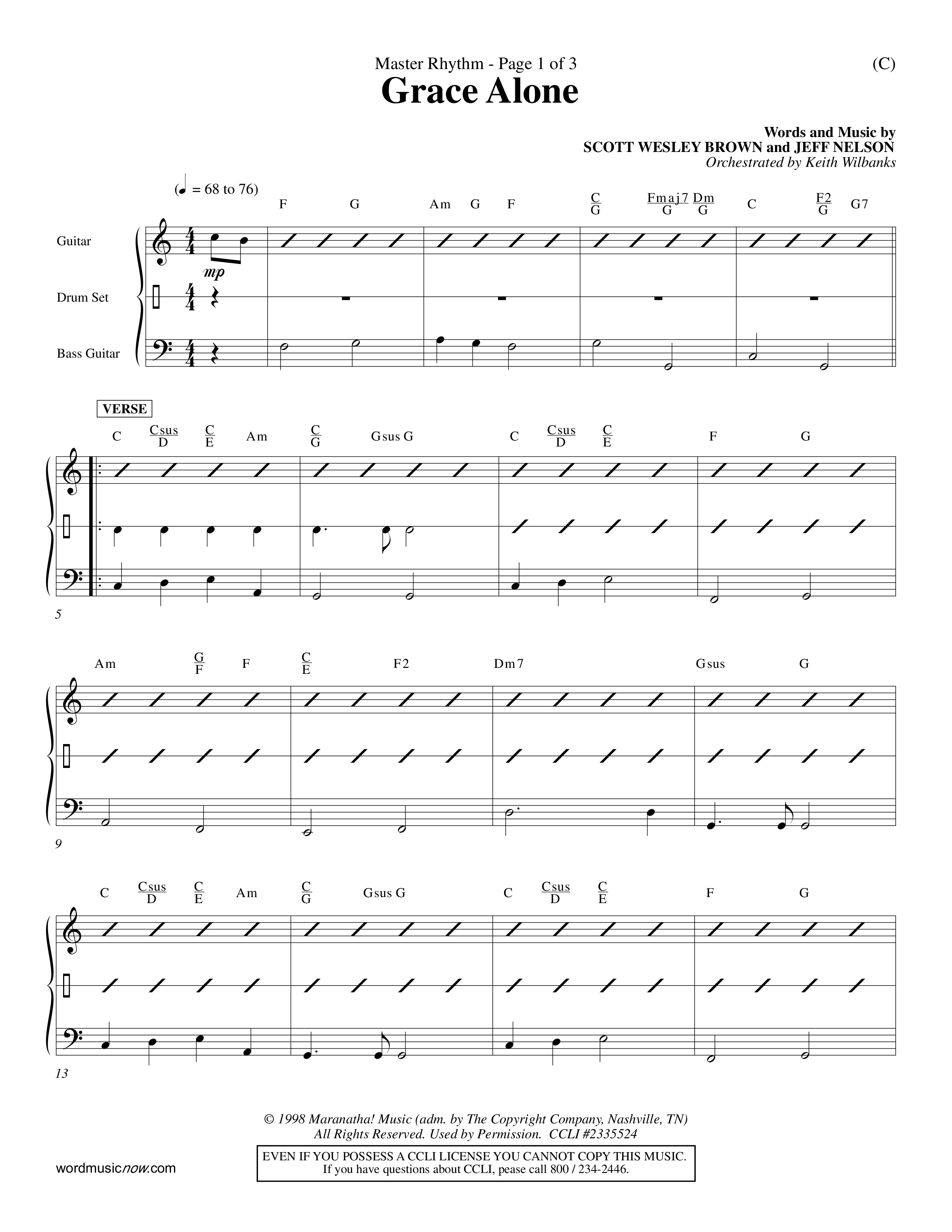 Grace Alone (Choral Anthem SATB) Rhythm Chart (Word Music Choral / Orch. Keith Wilbanks)
