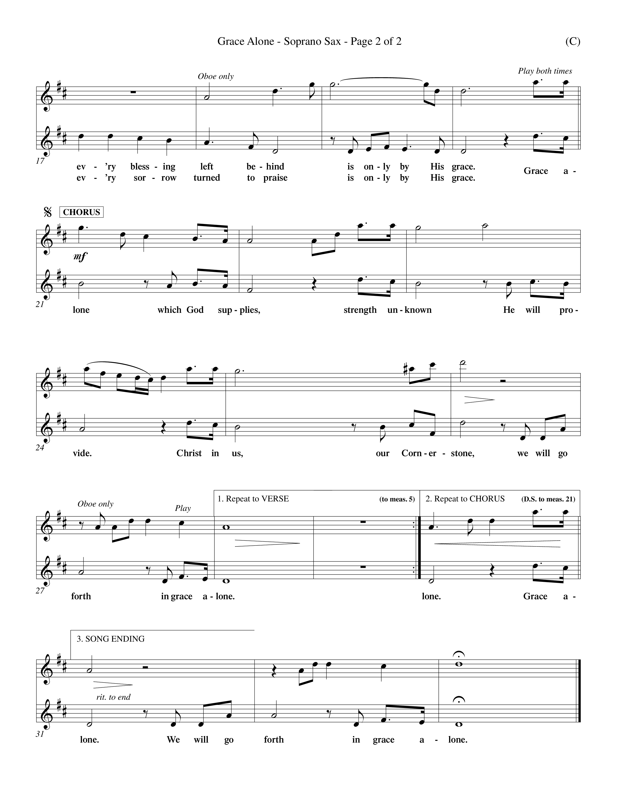 Grace Alone (Choral Anthem SATB) Saxophone (Word Music Choral / Orch. Keith Wilbanks)