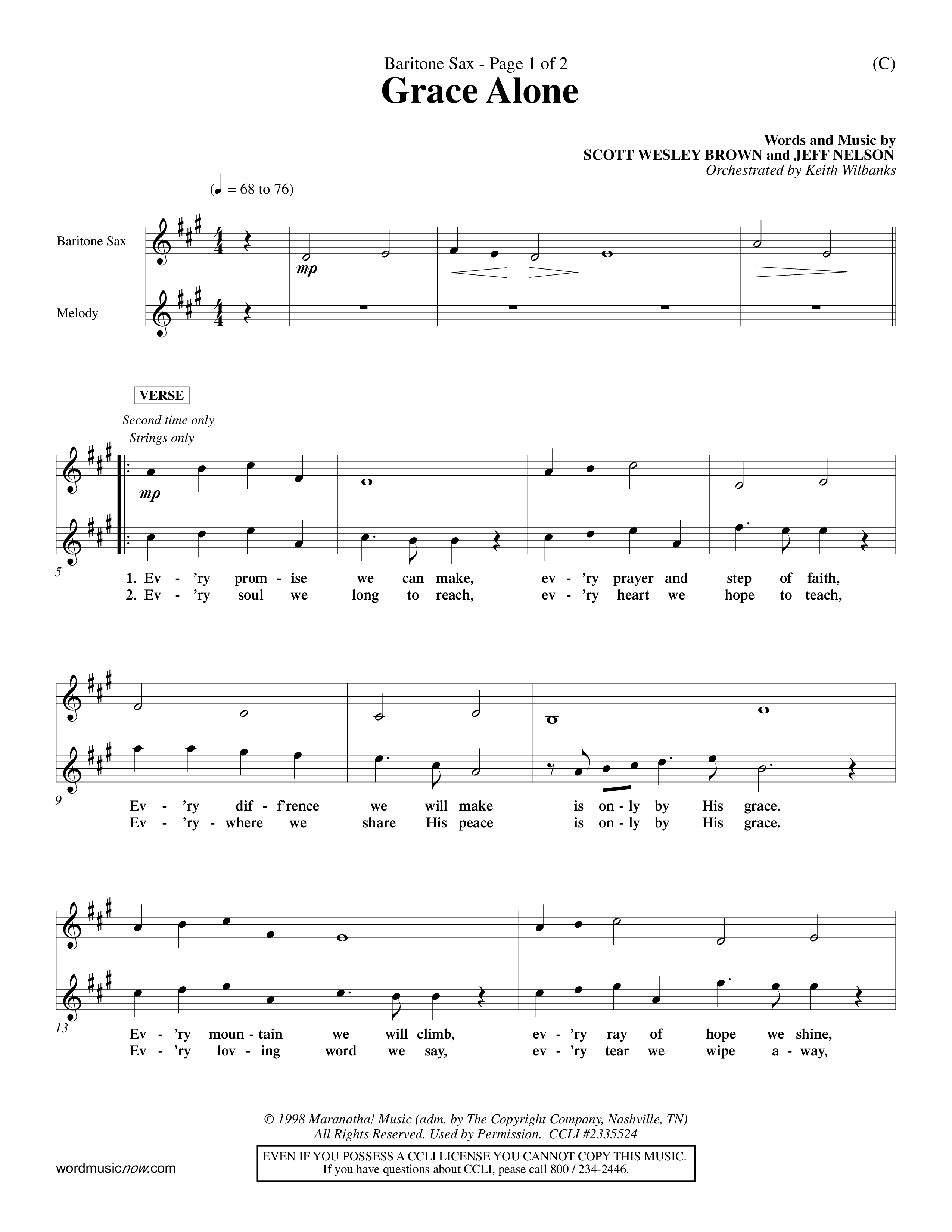 Grace Alone (Choral Anthem SATB) Saxophone (Word Music Choral / Orch. Keith Wilbanks)