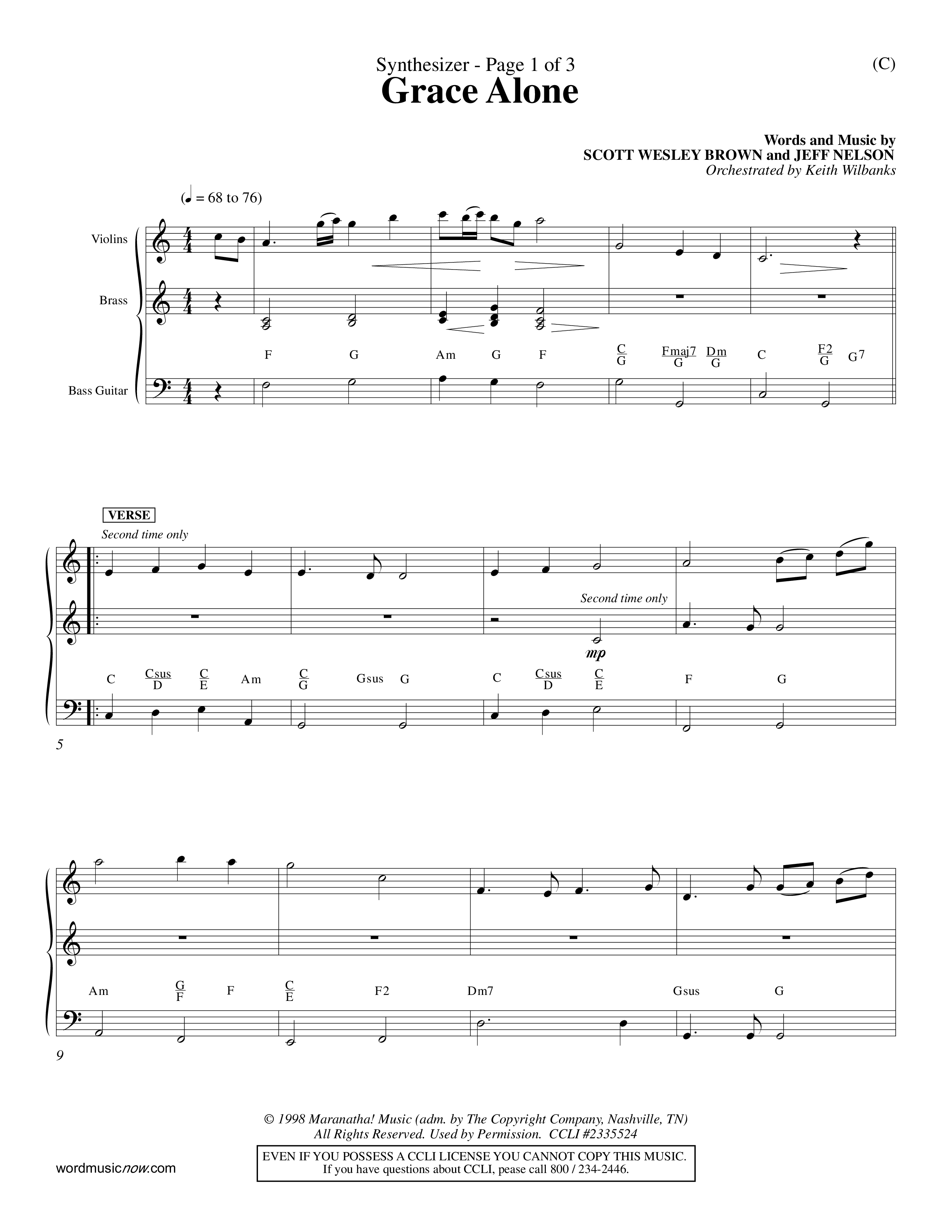 Grace Alone (Choral Anthem SATB) Synth (Word Music Choral / Orch. Keith Wilbanks)