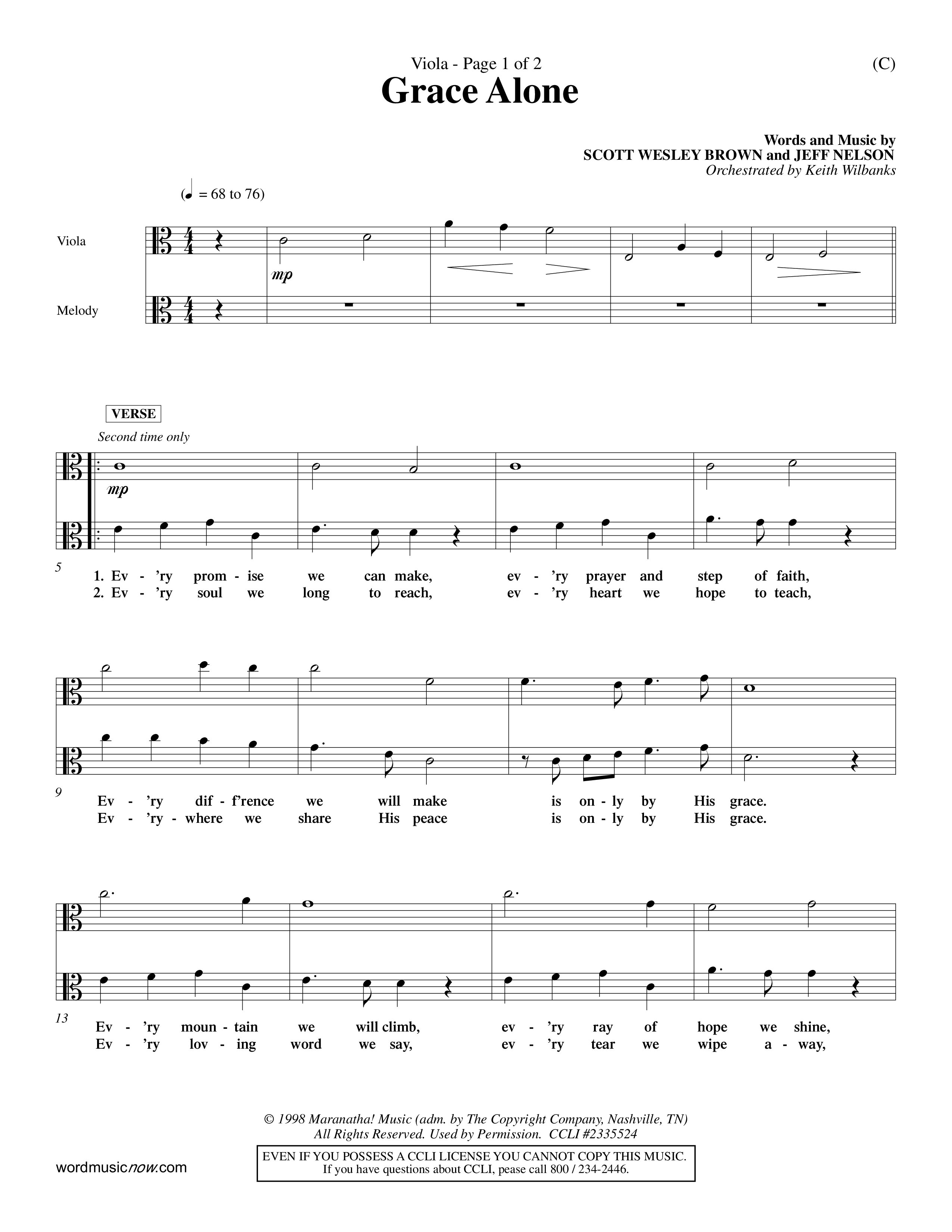 Grace Alone (Choral Anthem SATB) Viola (Word Music Choral / Orch. Keith Wilbanks)