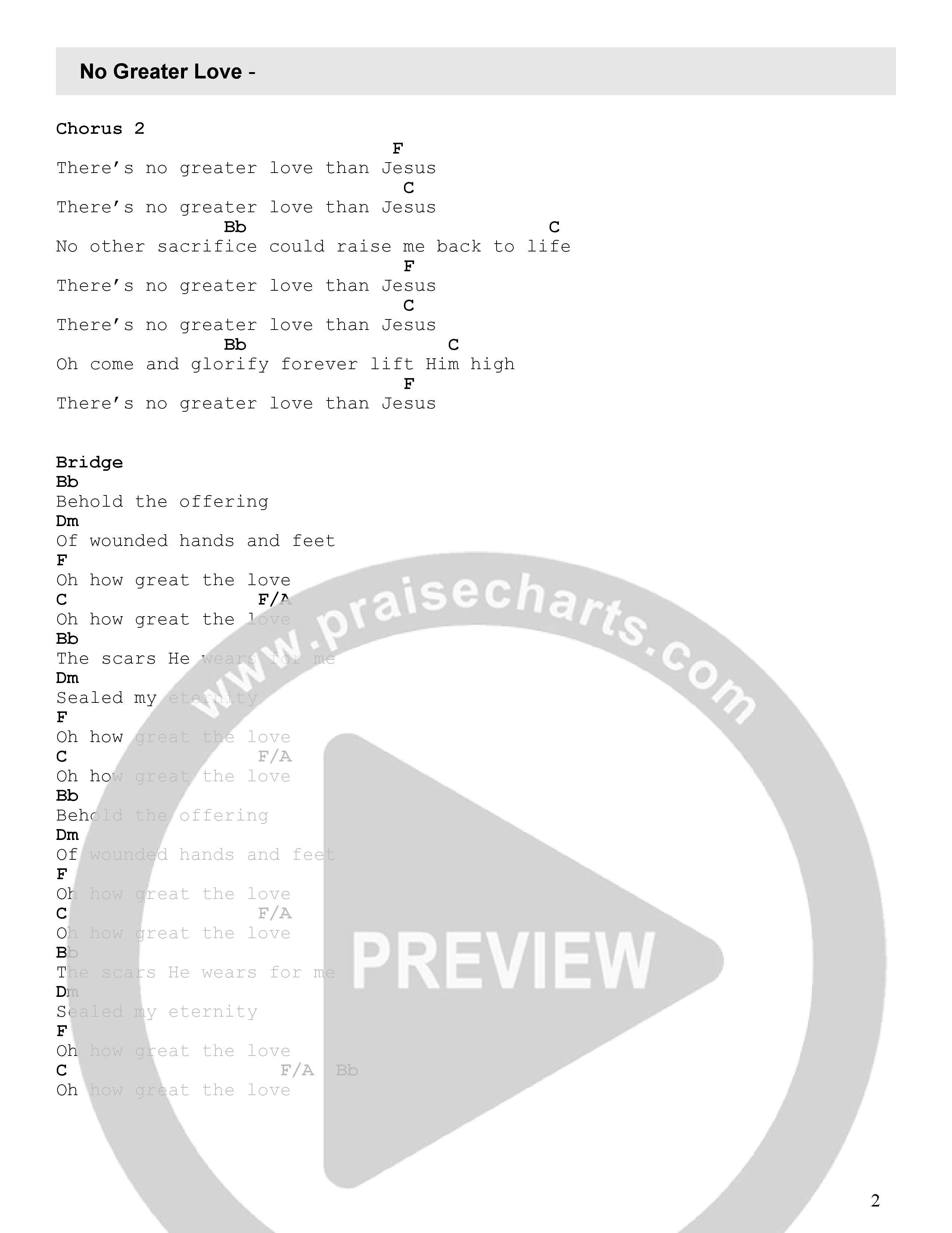 No Greater Love Chord Chart (Jonathan Turner)