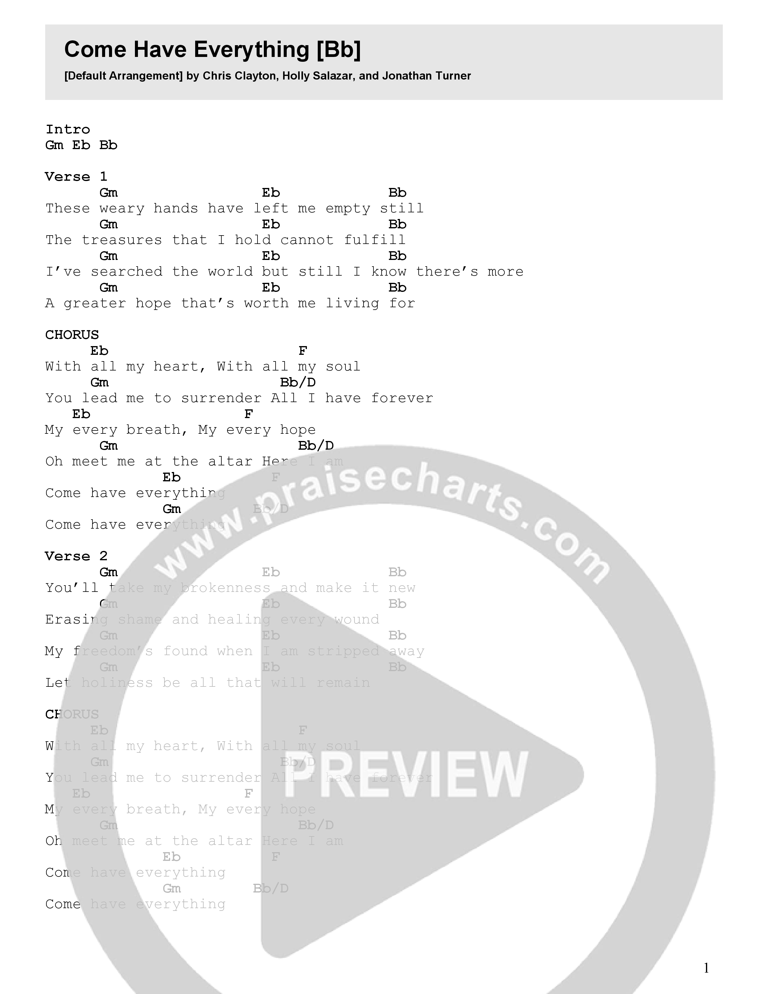 Come Have Everything Chord Chart (Jonathan Turner)