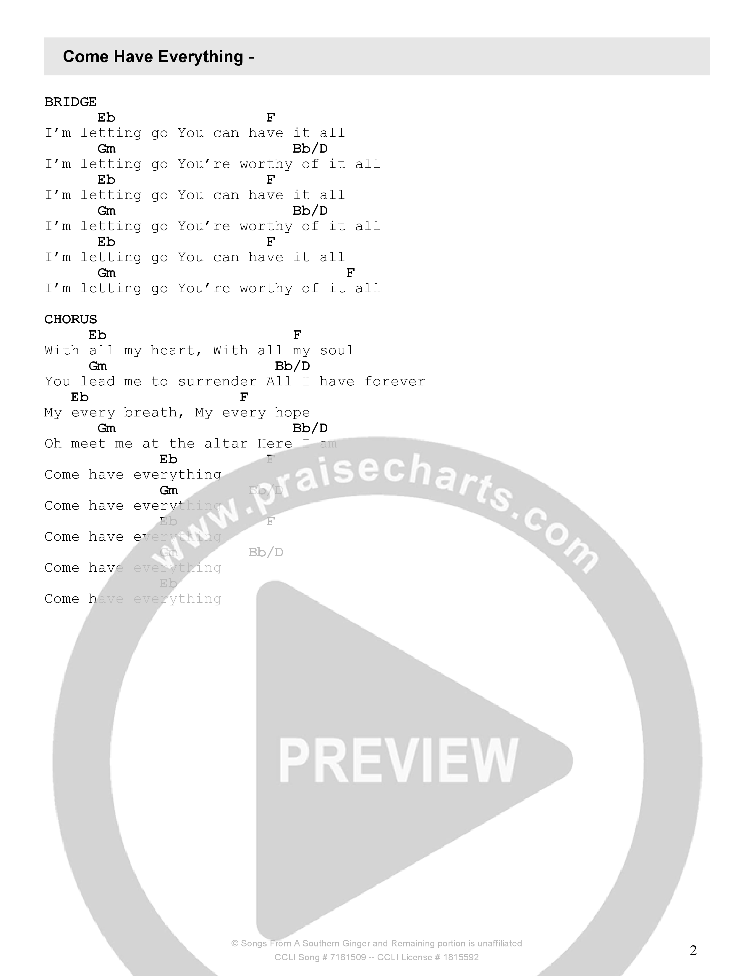 Come Have Everything Chord Chart (Jonathan Turner)