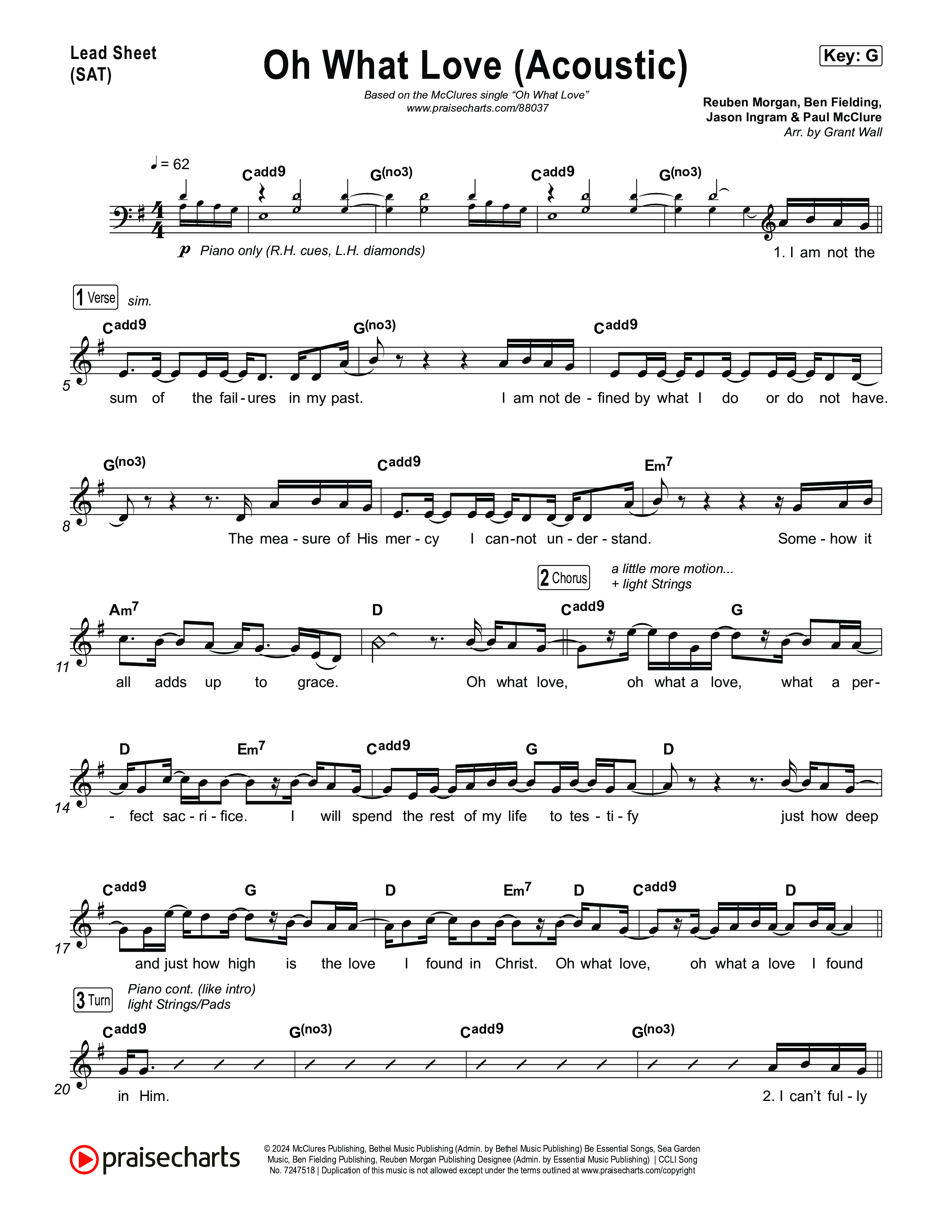 Oh What Love (Acoustic) Lead Sheet (SAT) (The McClures)