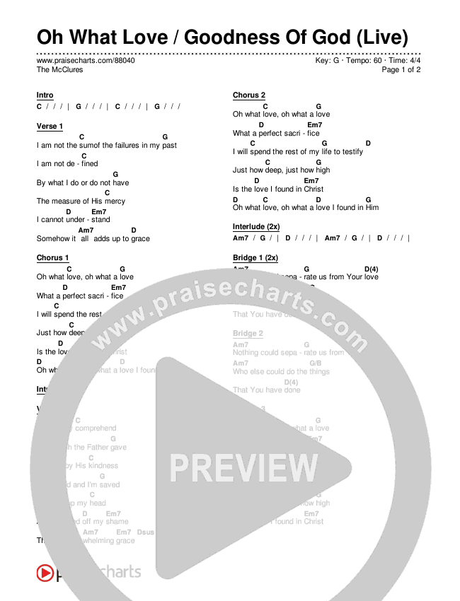 Oh What Love / Goodness Of God (Live) Chords & Lyrics (The McClures)