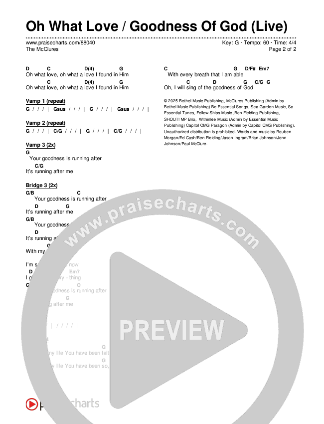 Oh What Love / Goodness Of God (Live) Chords & Lyrics (The McClures)