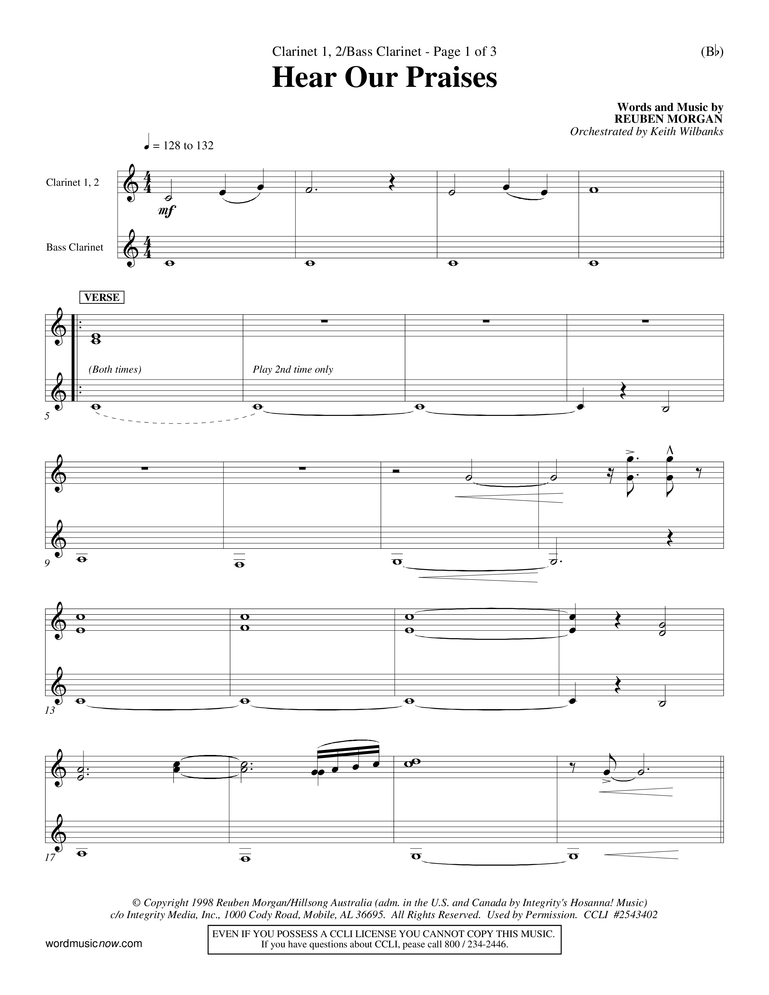 Hear Our Praises (Choral Anthem SATB) Clarinet 1/2, Bass Clarinet (Word Music Choral / Orch. Keith Wilbanks)