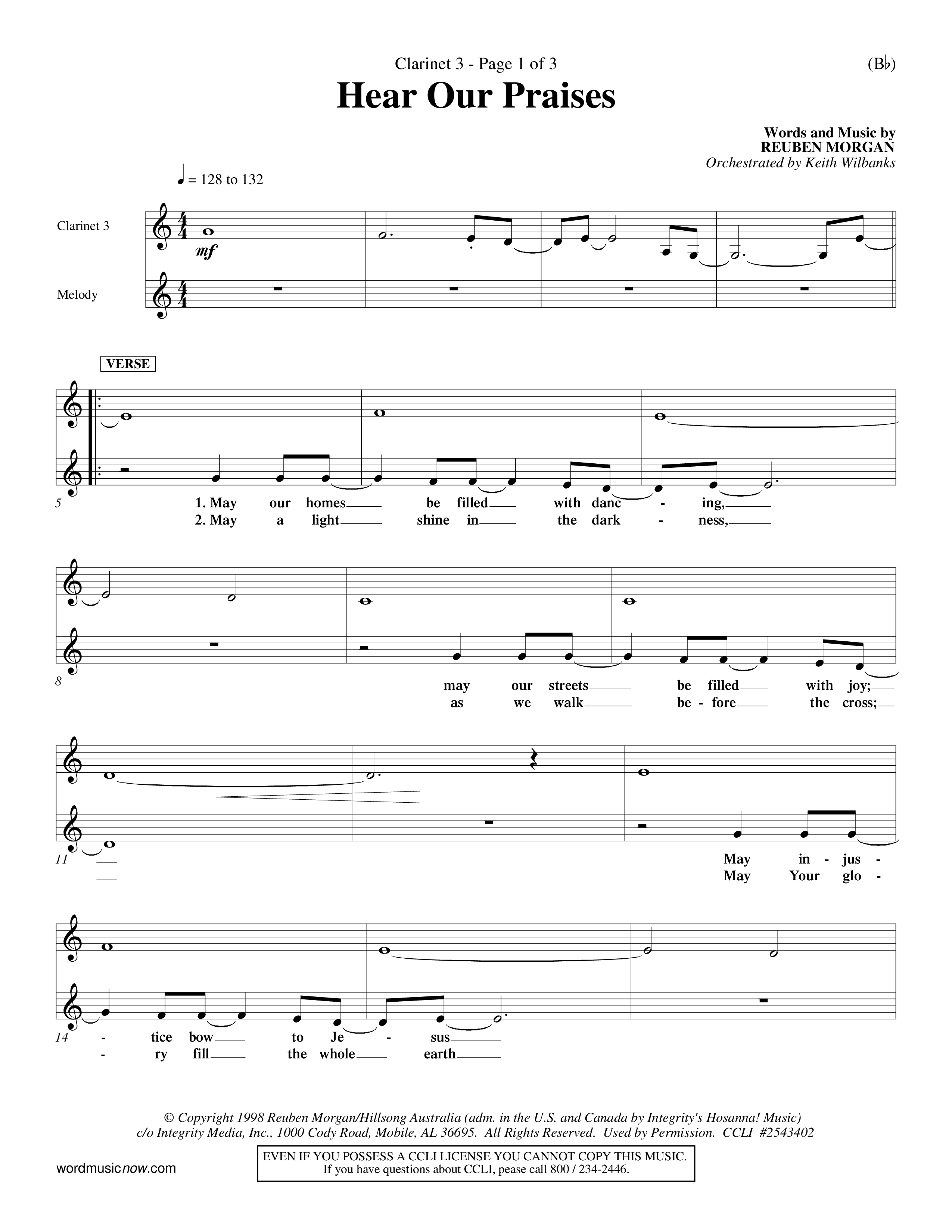 Hear Our Praises (Choral Anthem SATB) Clarinet 3 (Word Music Choral / Orch. Keith Wilbanks)