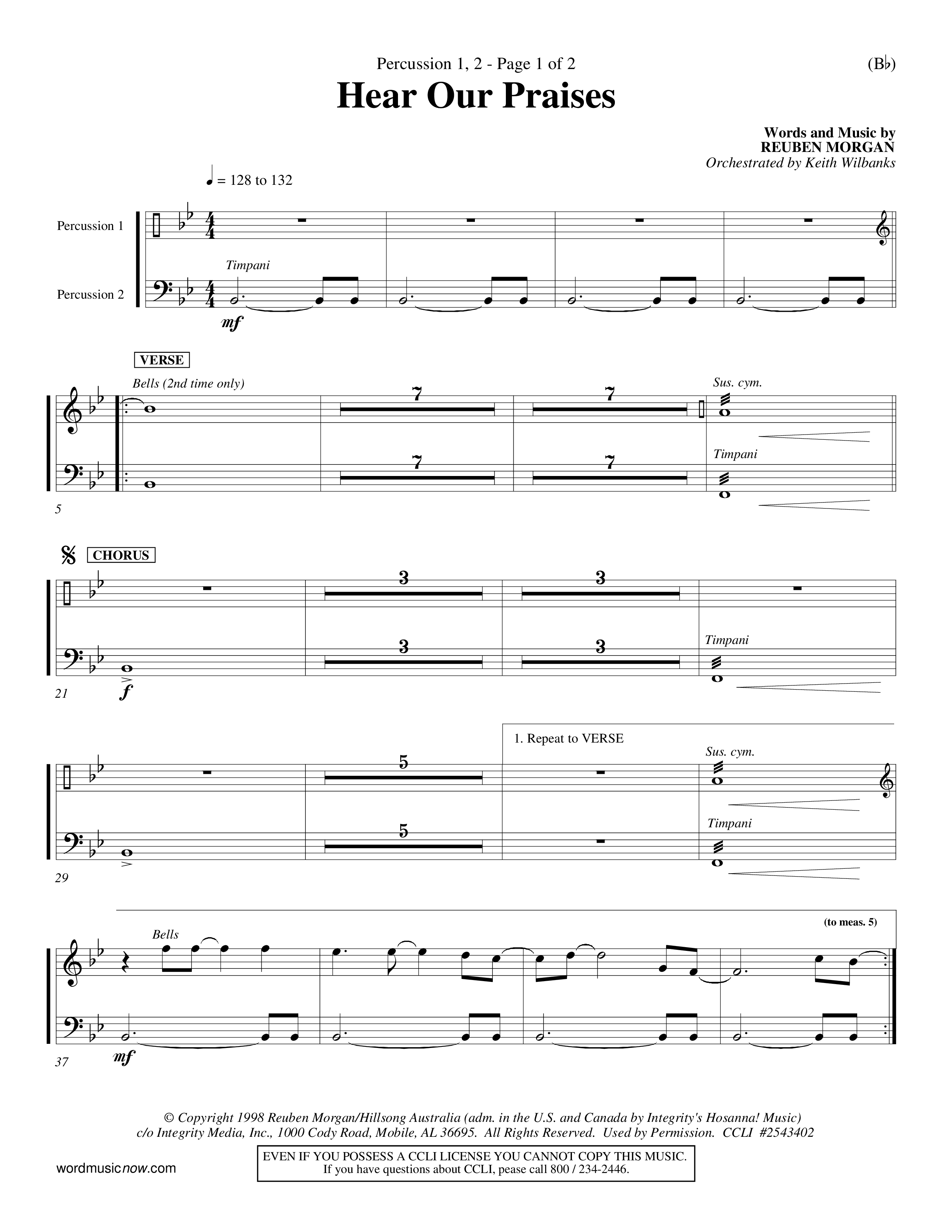 Hear Our Praises (Choral Anthem SATB) Percussion 1/2 (Word Music Choral / Orch. Keith Wilbanks)