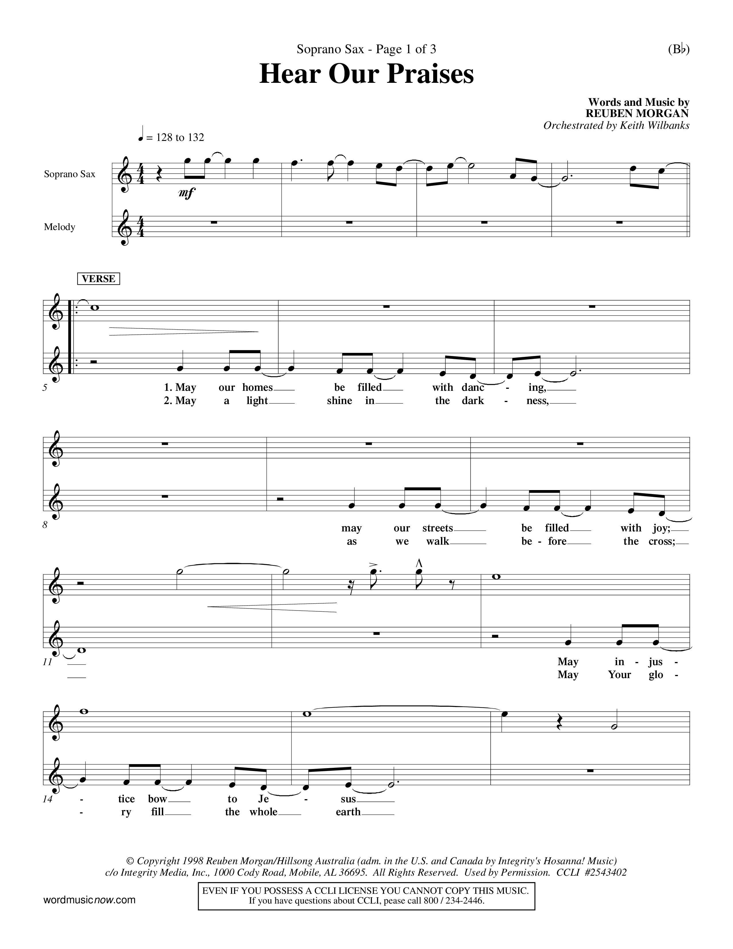Hear Our Praises (Choral Anthem SATB) Saxophone (Word Music Choral / Orch. Keith Wilbanks)