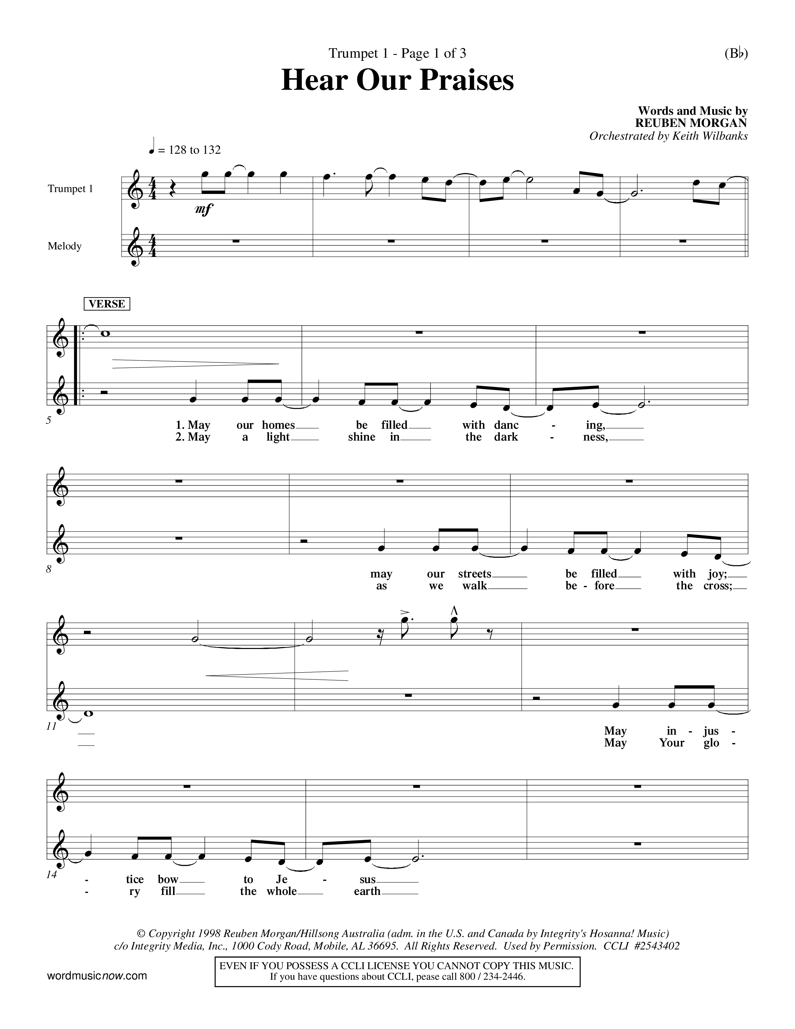 Hear Our Praises (Choral Anthem SATB) Trumpet 1 (Word Music Choral / Orch. Keith Wilbanks)