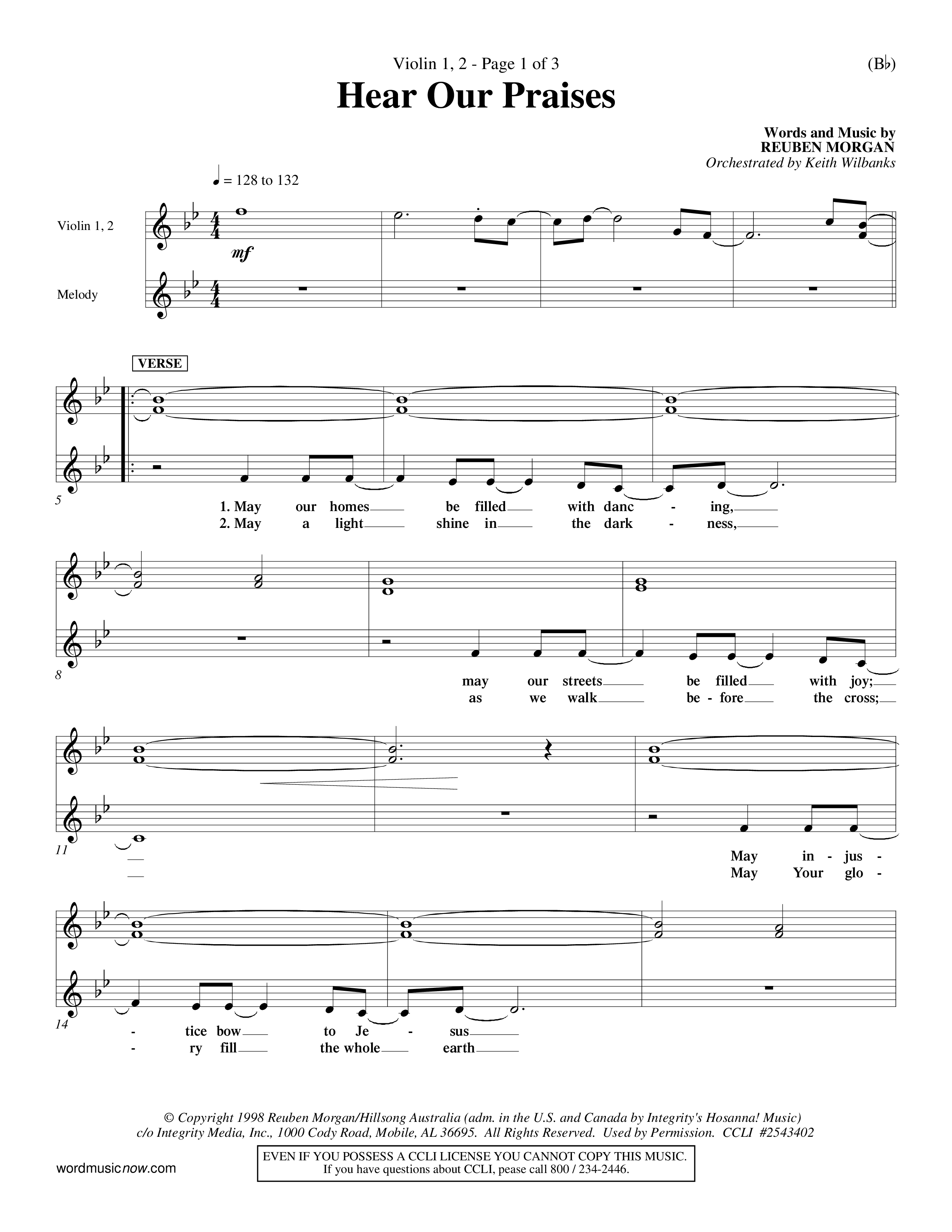 Hear Our Praises (Choral Anthem SATB) Violin 1/2 (Word Music Choral / Orch. Keith Wilbanks)
