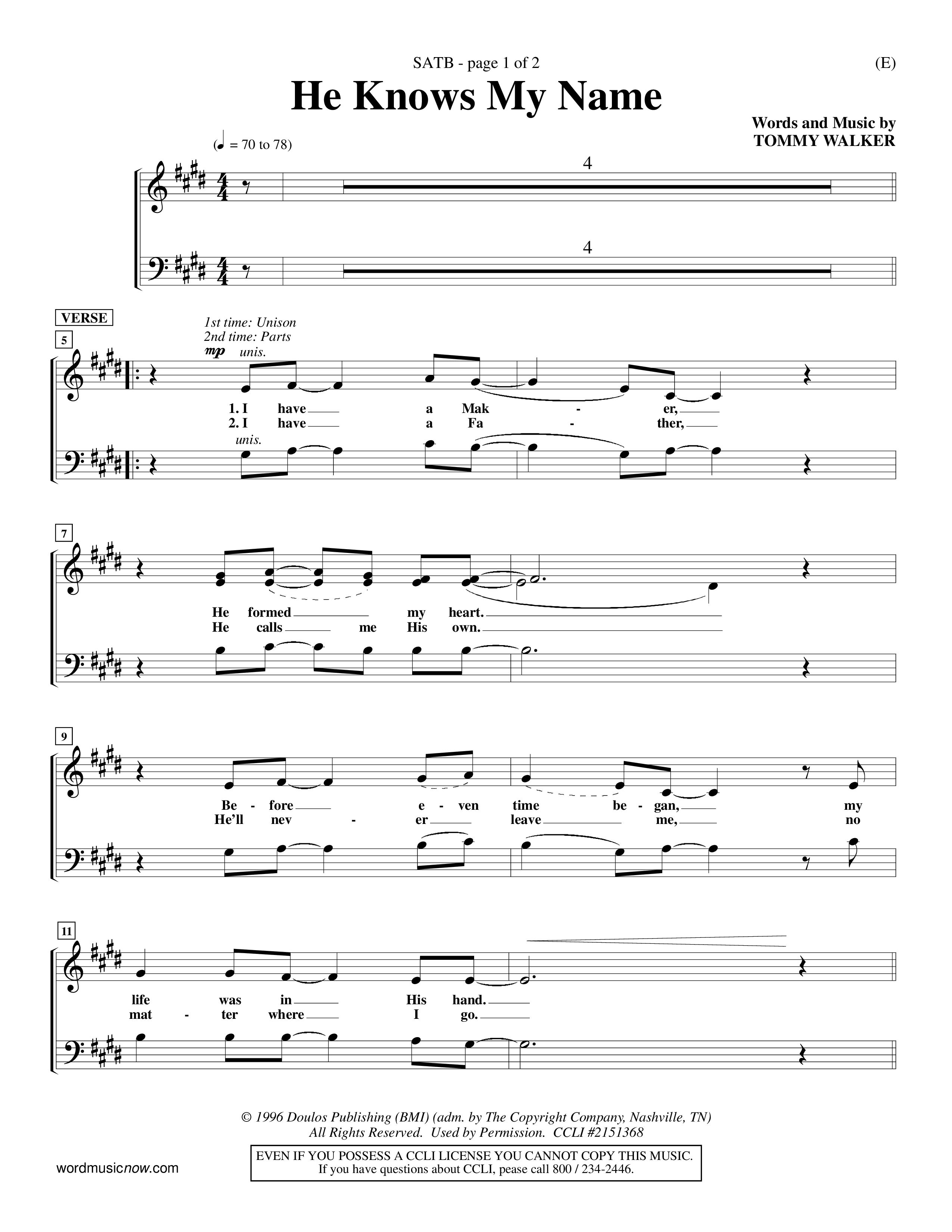 He Knows My Name (Choral Anthem SATB) Choir Sheet (SATB) (Word Music Choral / Orch. Billy Payne)