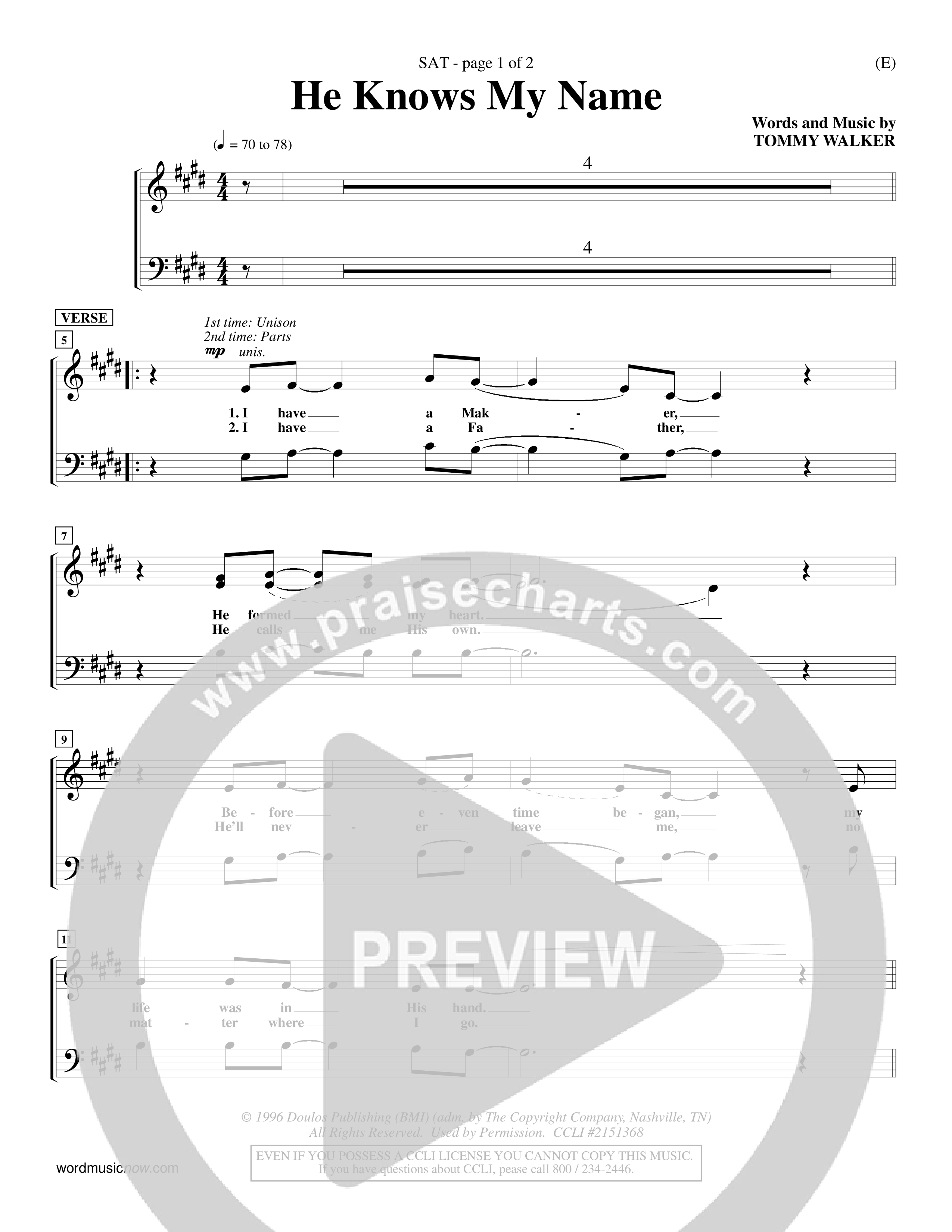 He Knows My Name (Choral Anthem SATB) Choir Sheet (SATB) (Word Music Choral / Orch. Billy Payne)