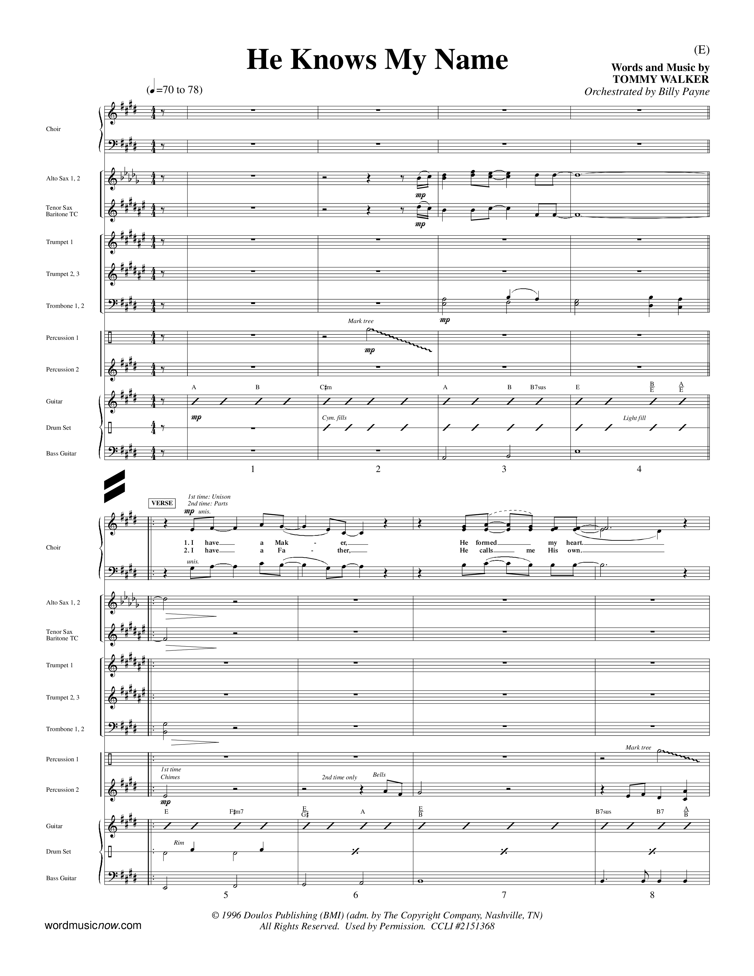 He Knows My Name (Choral Anthem SATB) Conductor's Score (Word Music Choral / Orch. Billy Payne)