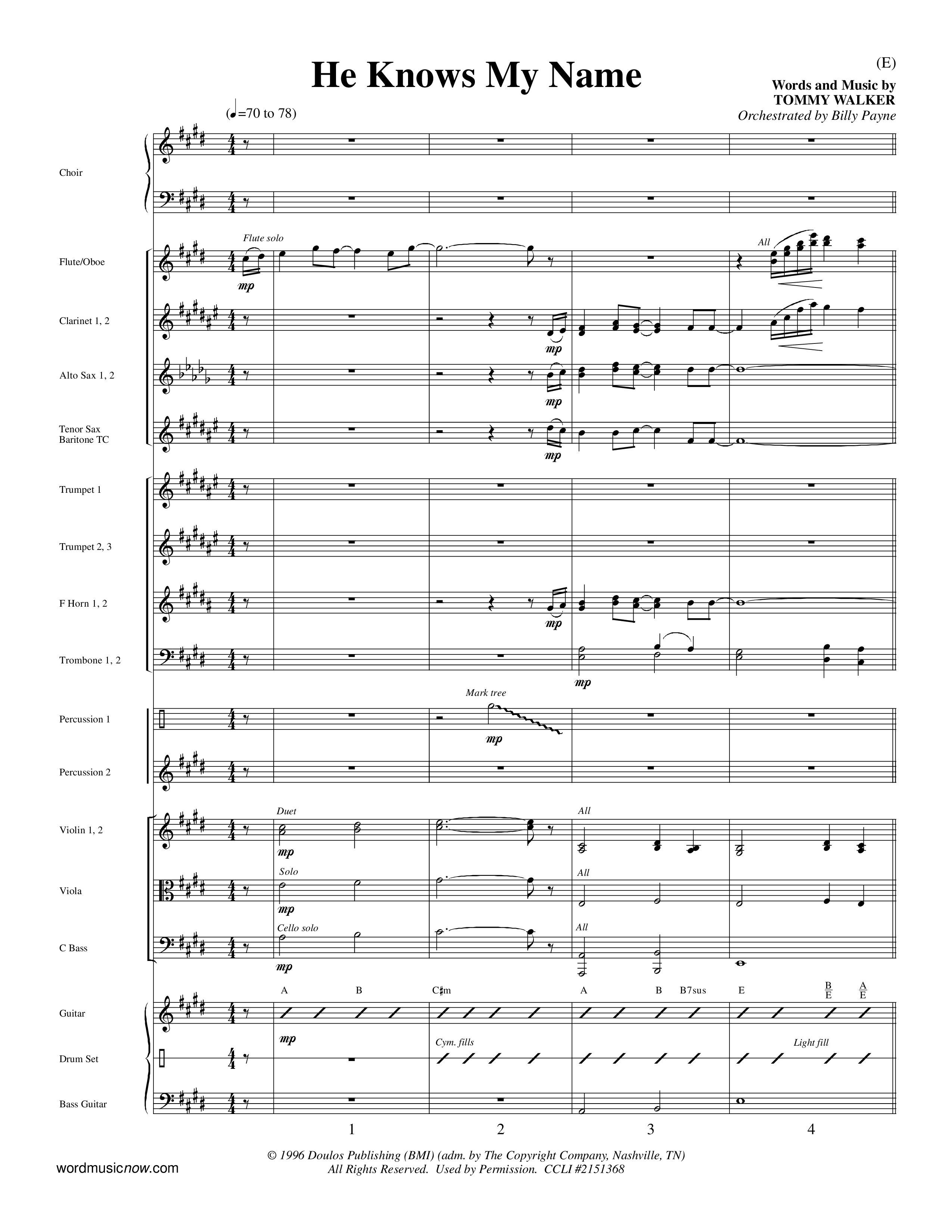 He Knows My Name (Choral Anthem SATB) Orchestration (Word Music Choral / Orch. Billy Payne)