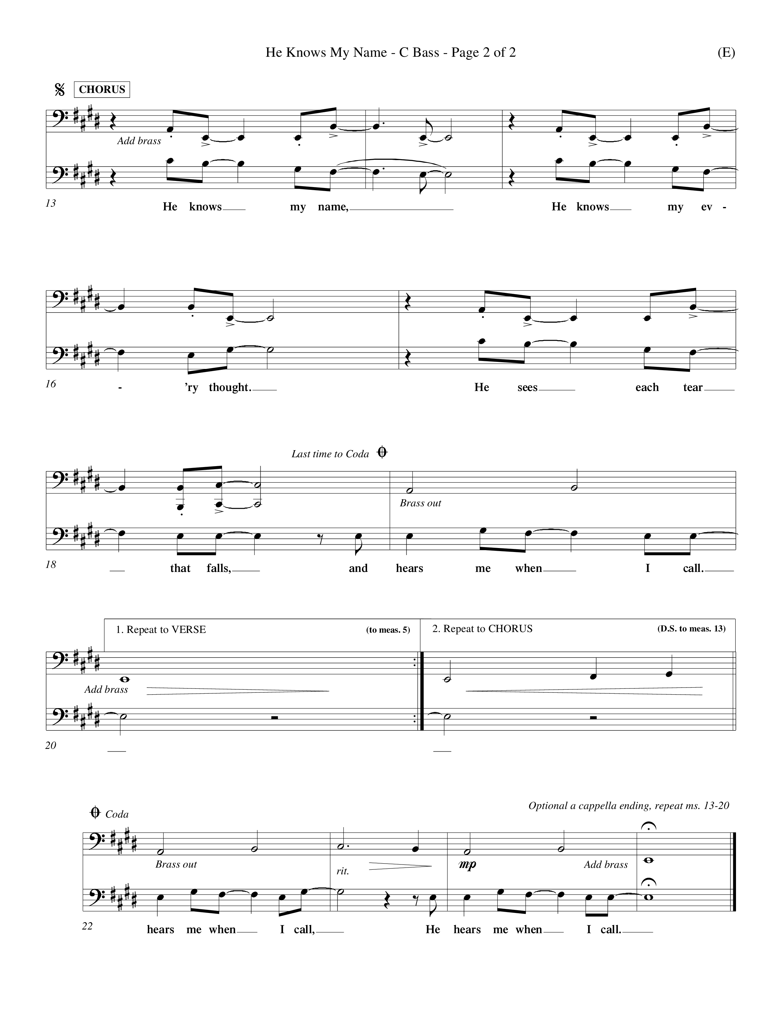 He Knows My Name (Choral Anthem SATB) Contrabass (Word Music Choral / Orch. Billy Payne)
