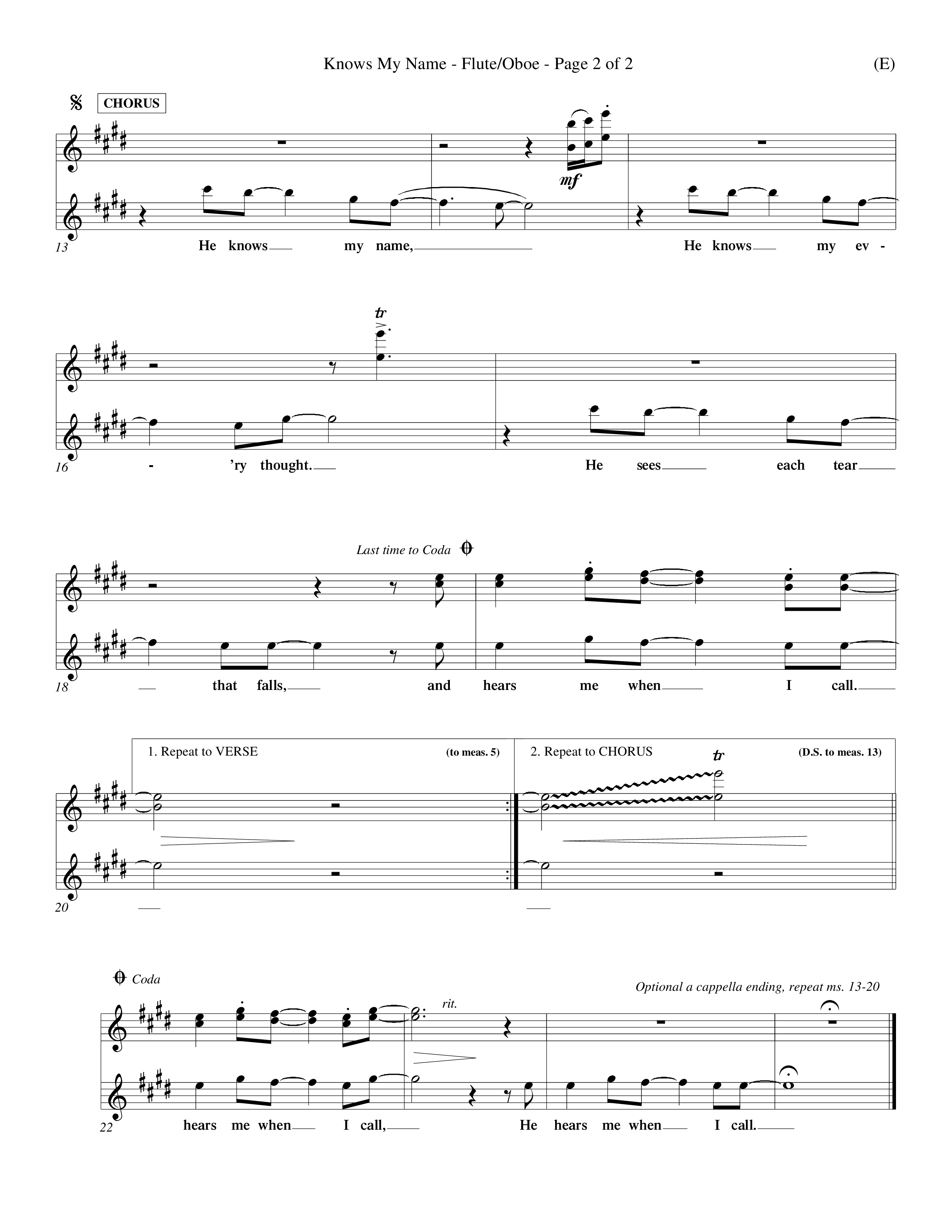 He Knows My Name (Choral Anthem SATB) Flute/Oboe (Word Music Choral / Orch. Billy Payne)