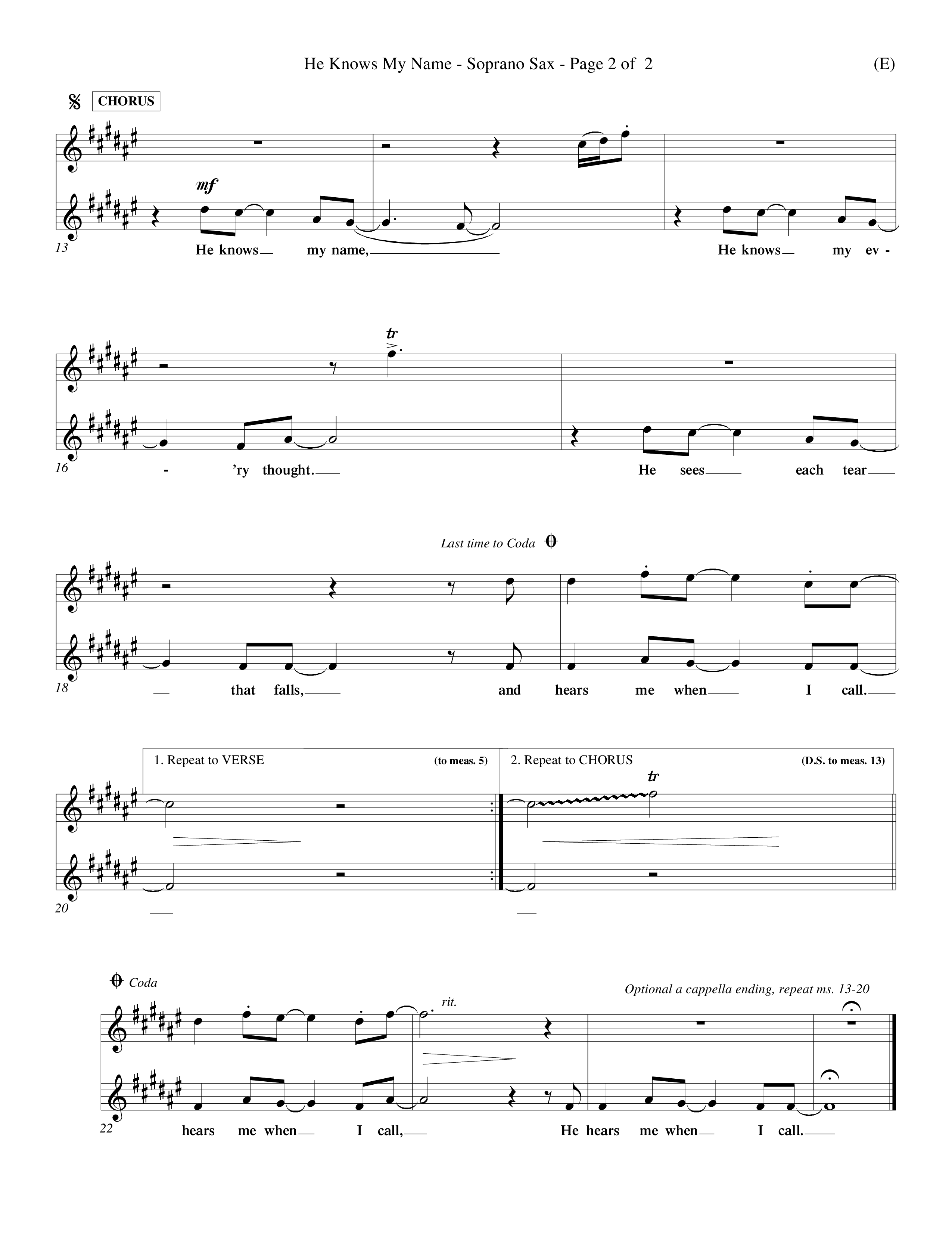 He Knows My Name (Choral Anthem SATB) Saxophone (Word Music Choral / Orch. Billy Payne)