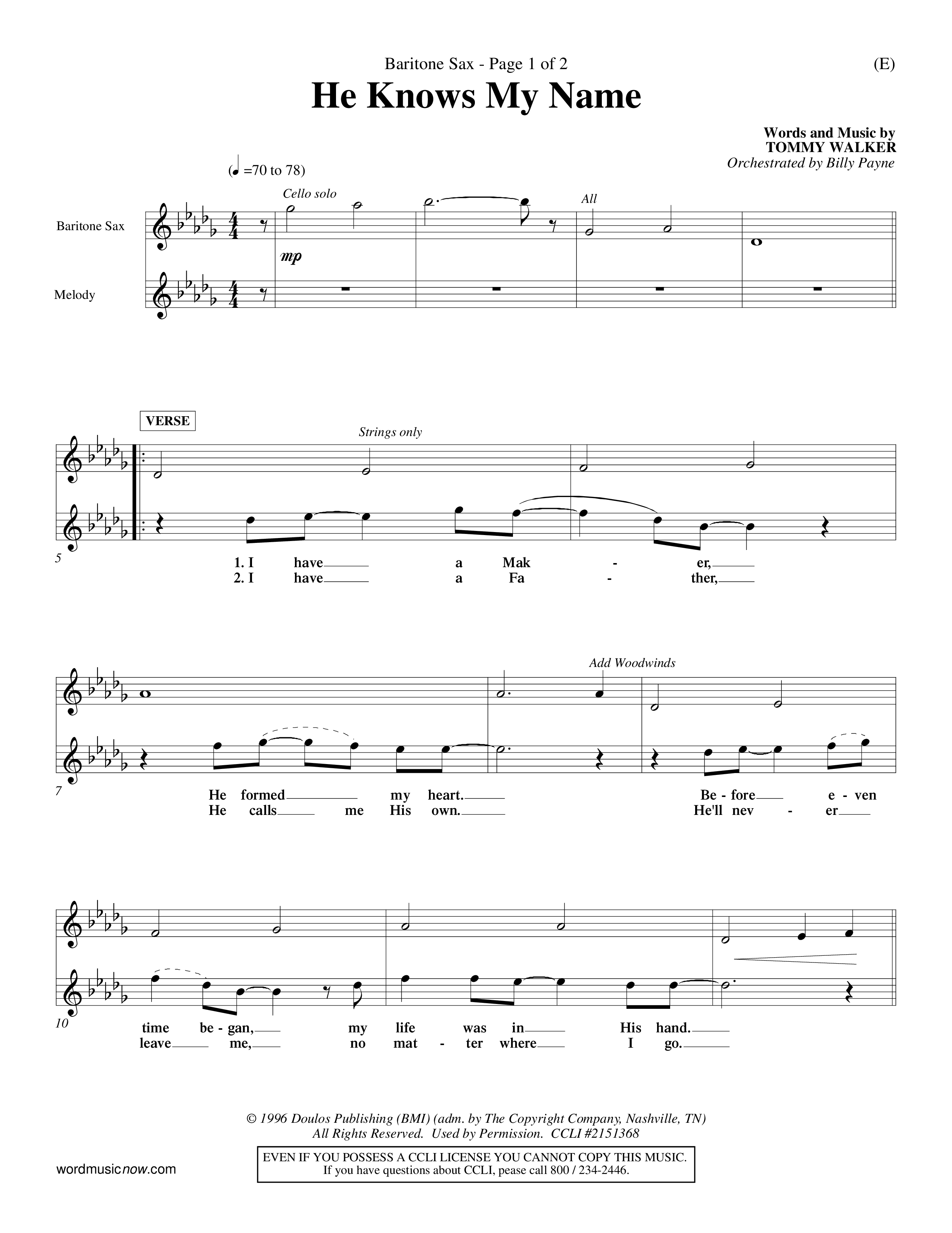 He Knows My Name (Choral Anthem SATB) Saxophone (Word Music Choral / Orch. Billy Payne)
