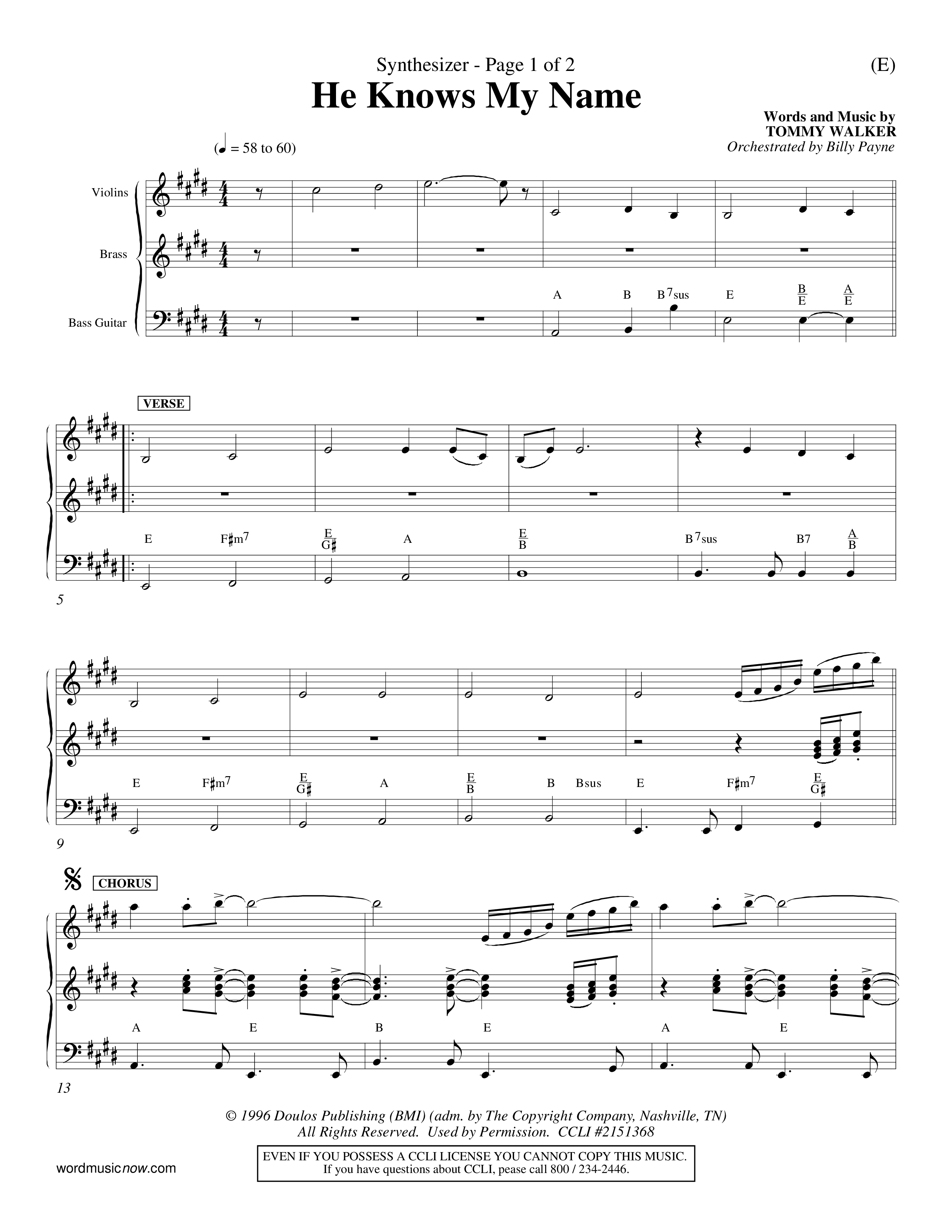 He Knows My Name (Choral Anthem SATB) Synth (Word Music Choral / Orch. Billy Payne)