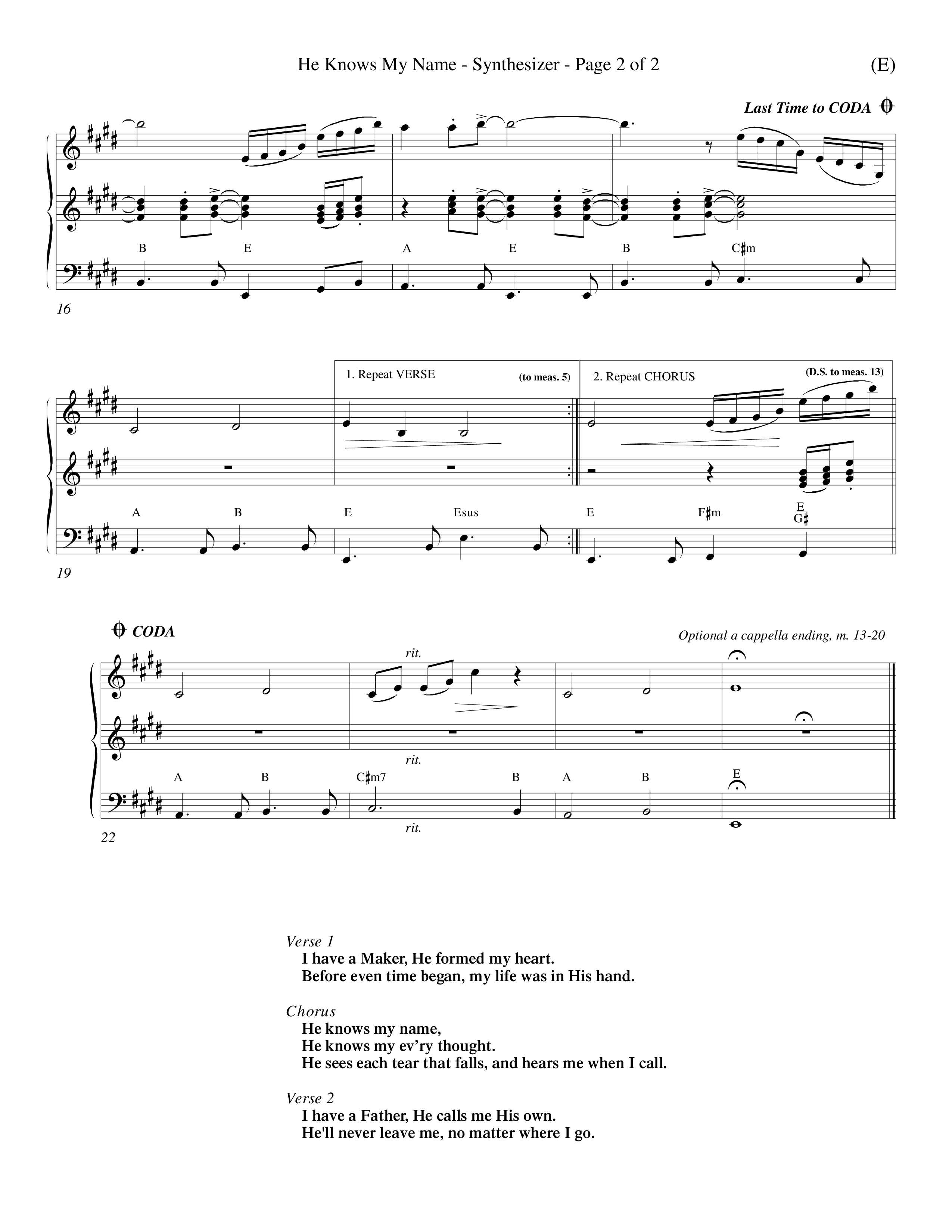 He Knows My Name (Choral Anthem SATB) Synth (Word Music Choral / Orch. Billy Payne)