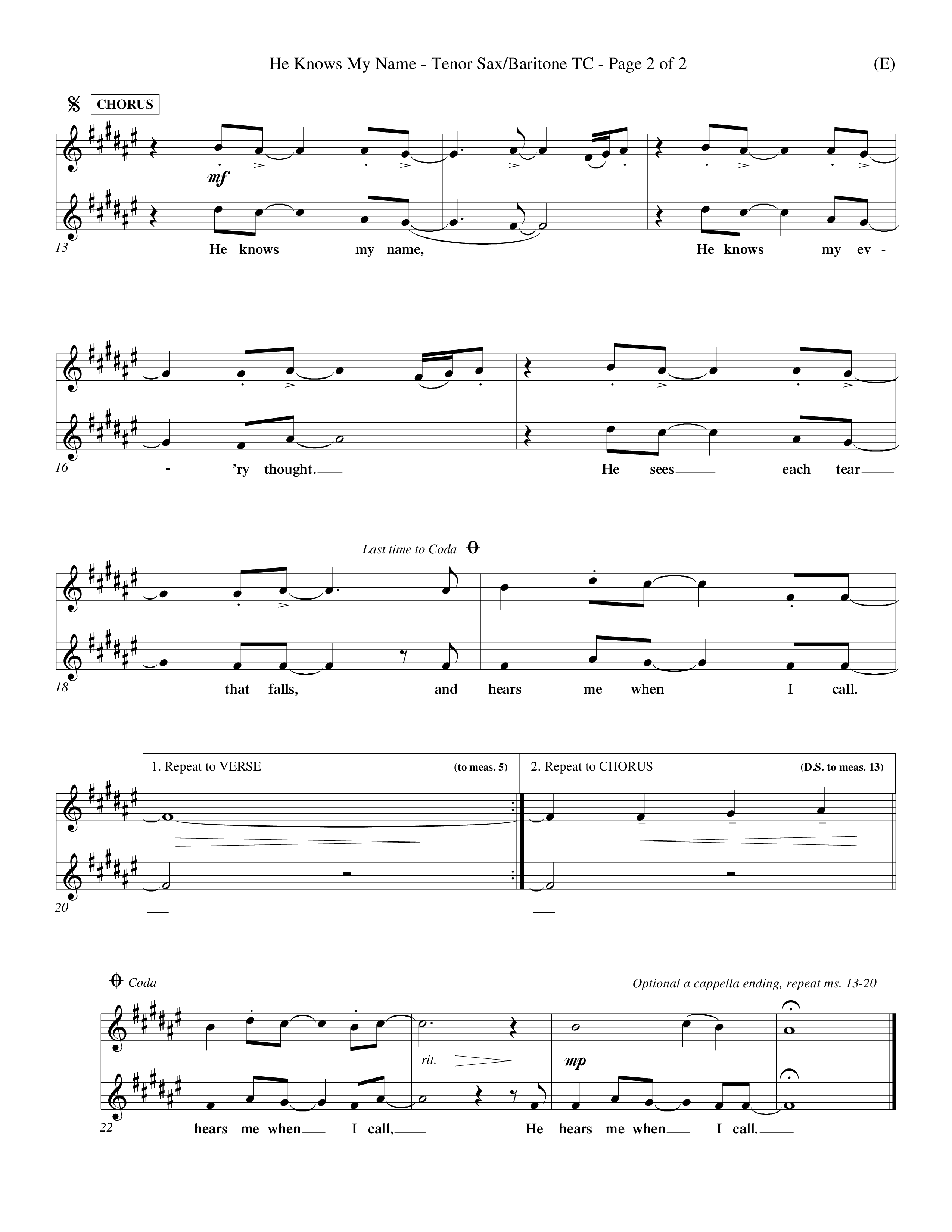 He Knows My Name (Choral Anthem SATB) Tenor Sax/Baritone T.C. (Word Music Choral / Orch. Billy Payne)