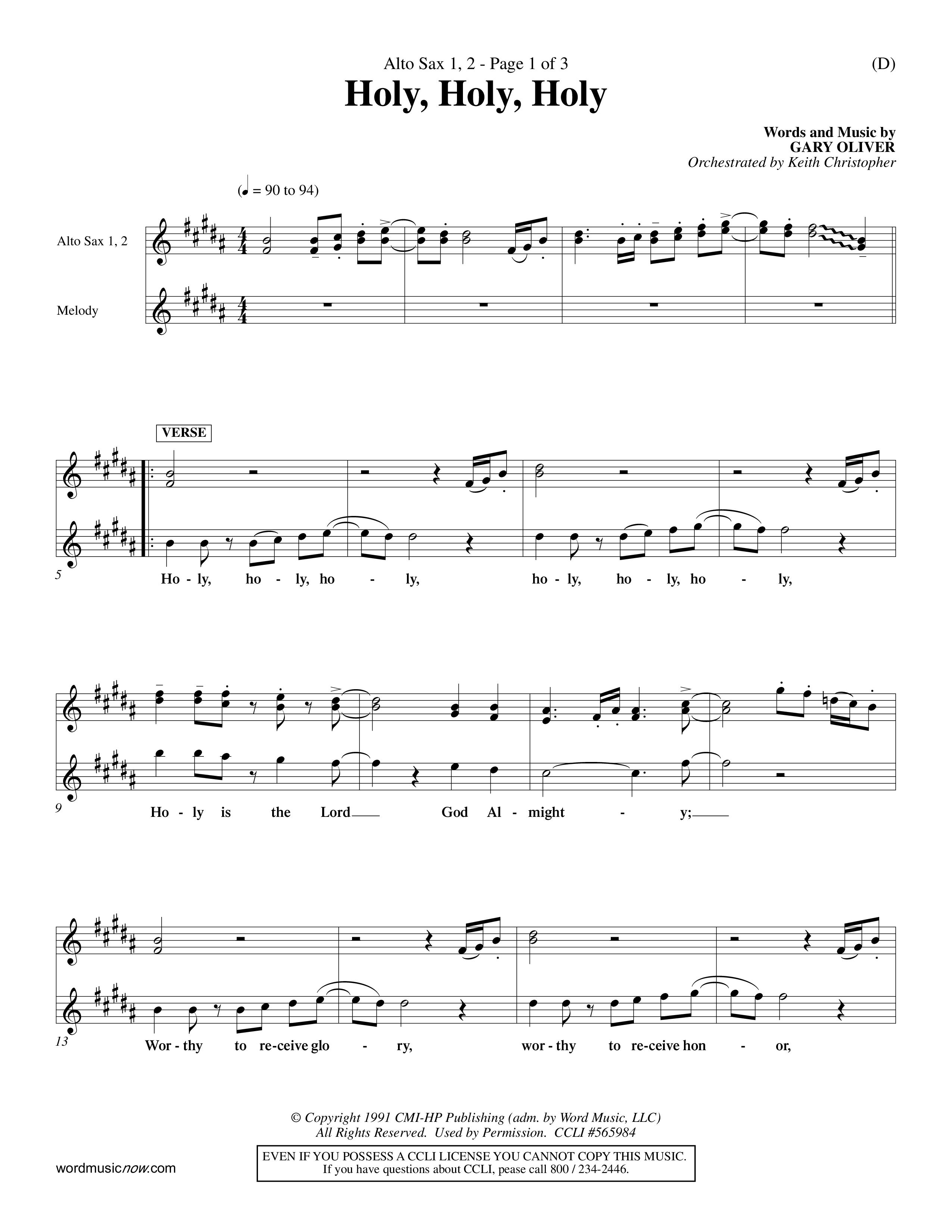 Holy Holy Holy (Choral Anthem SATB) Alto Sax 1/2 (Word Music Choral / Orch. Keith Christopher)