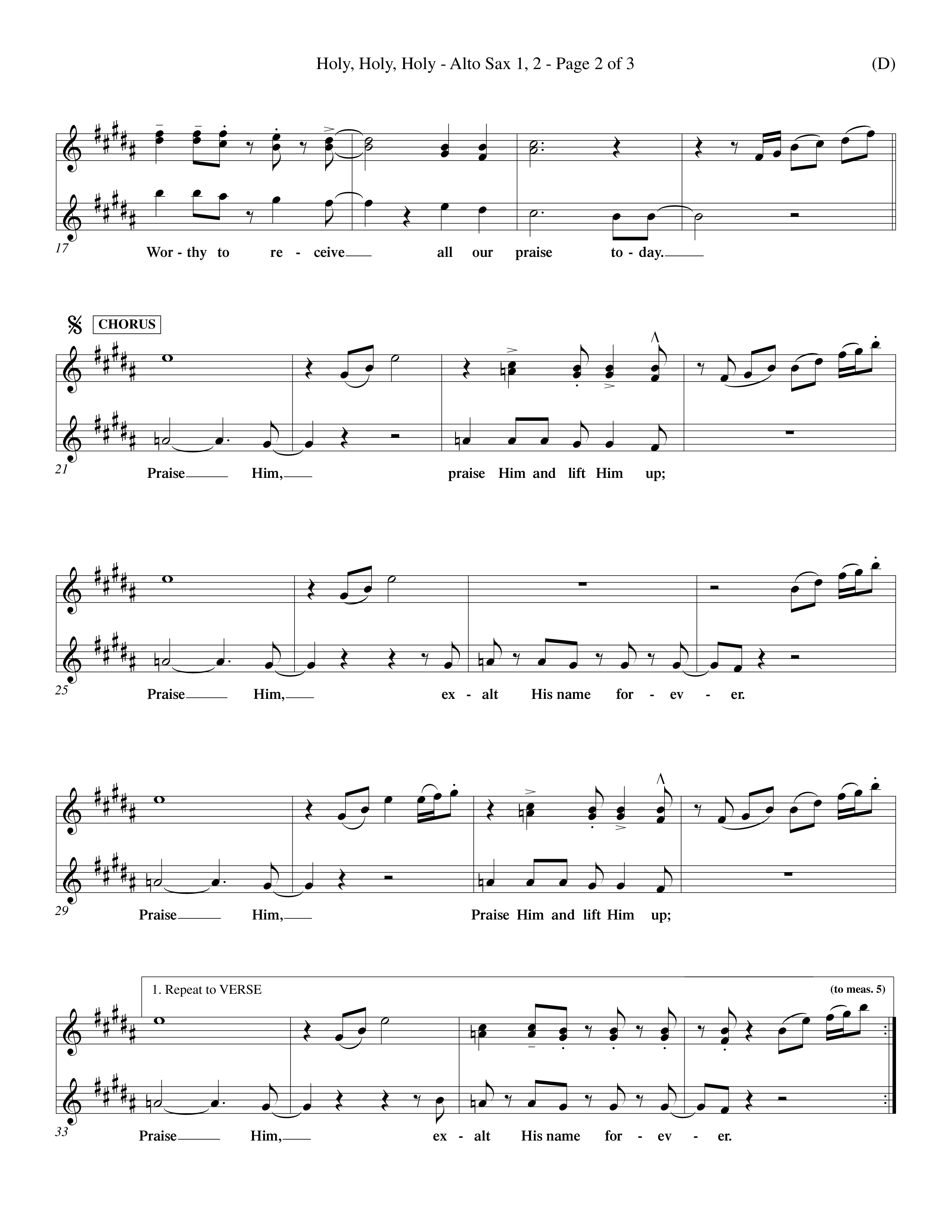 Holy Holy Holy (Choral Anthem SATB) Alto Sax 1/2 (Word Music Choral / Orch. Keith Christopher)