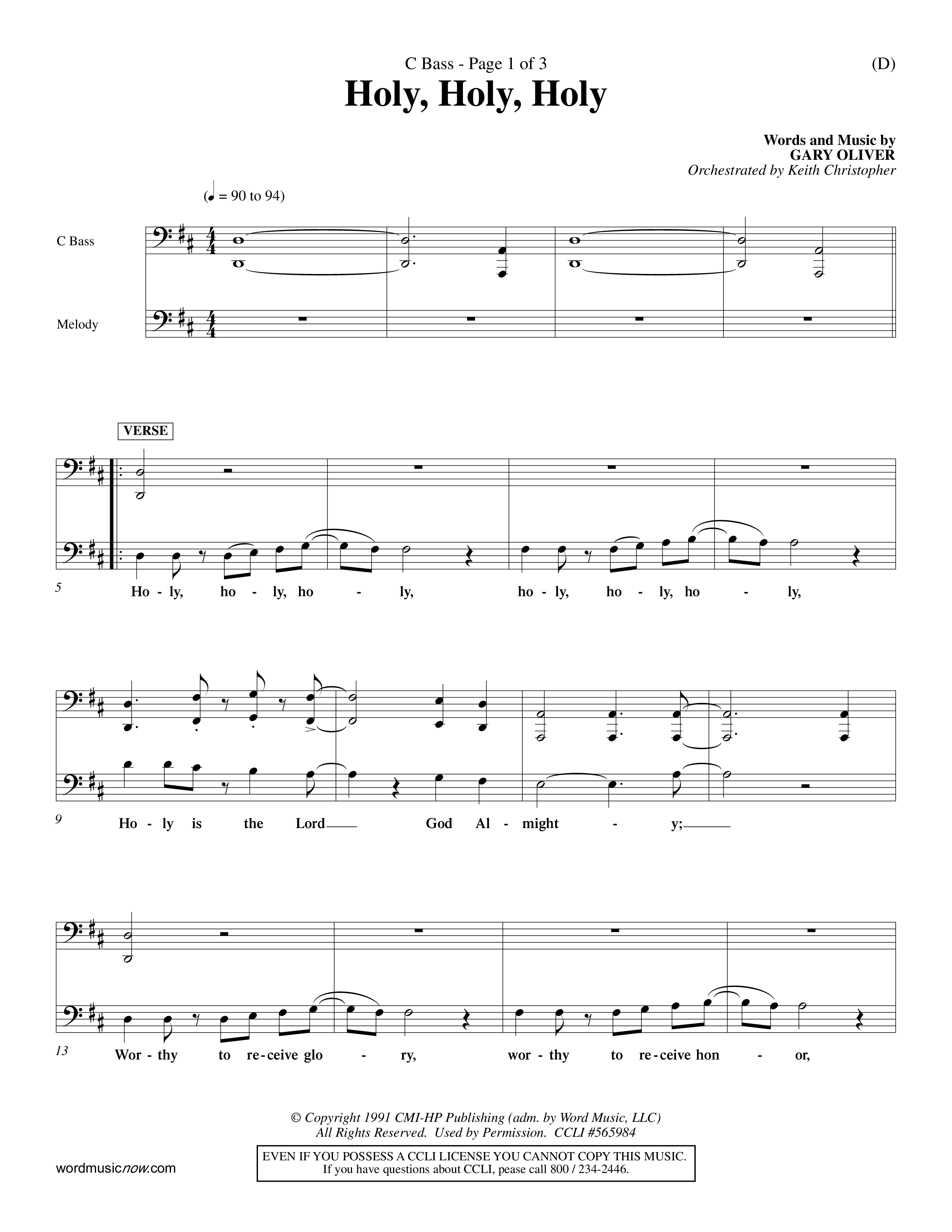 Holy Holy Holy (Choral Anthem SATB) Contrabass (Word Music Choral / Orch. Keith Christopher)