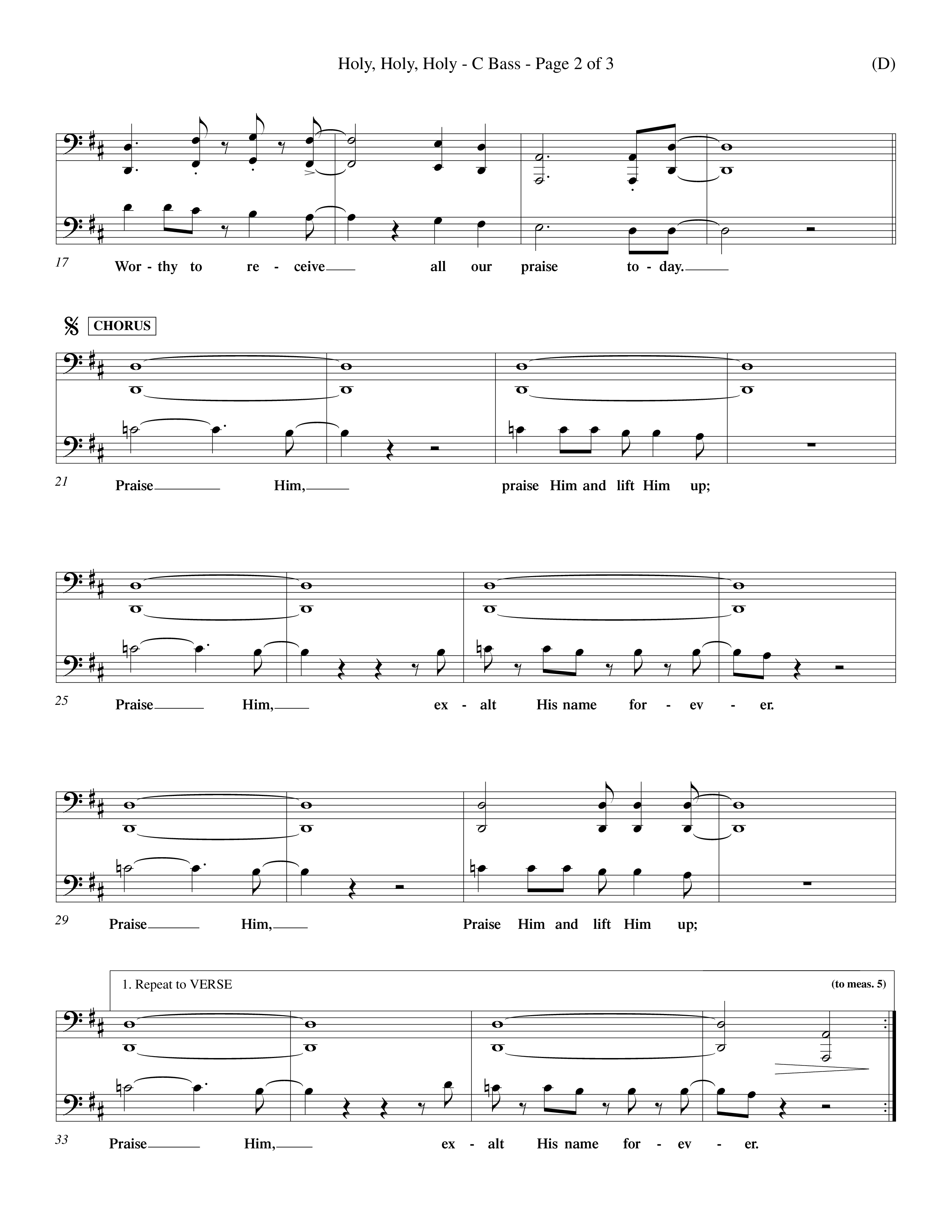 Holy Holy Holy (Choral Anthem SATB) Contrabass (Word Music Choral / Orch. Keith Christopher)