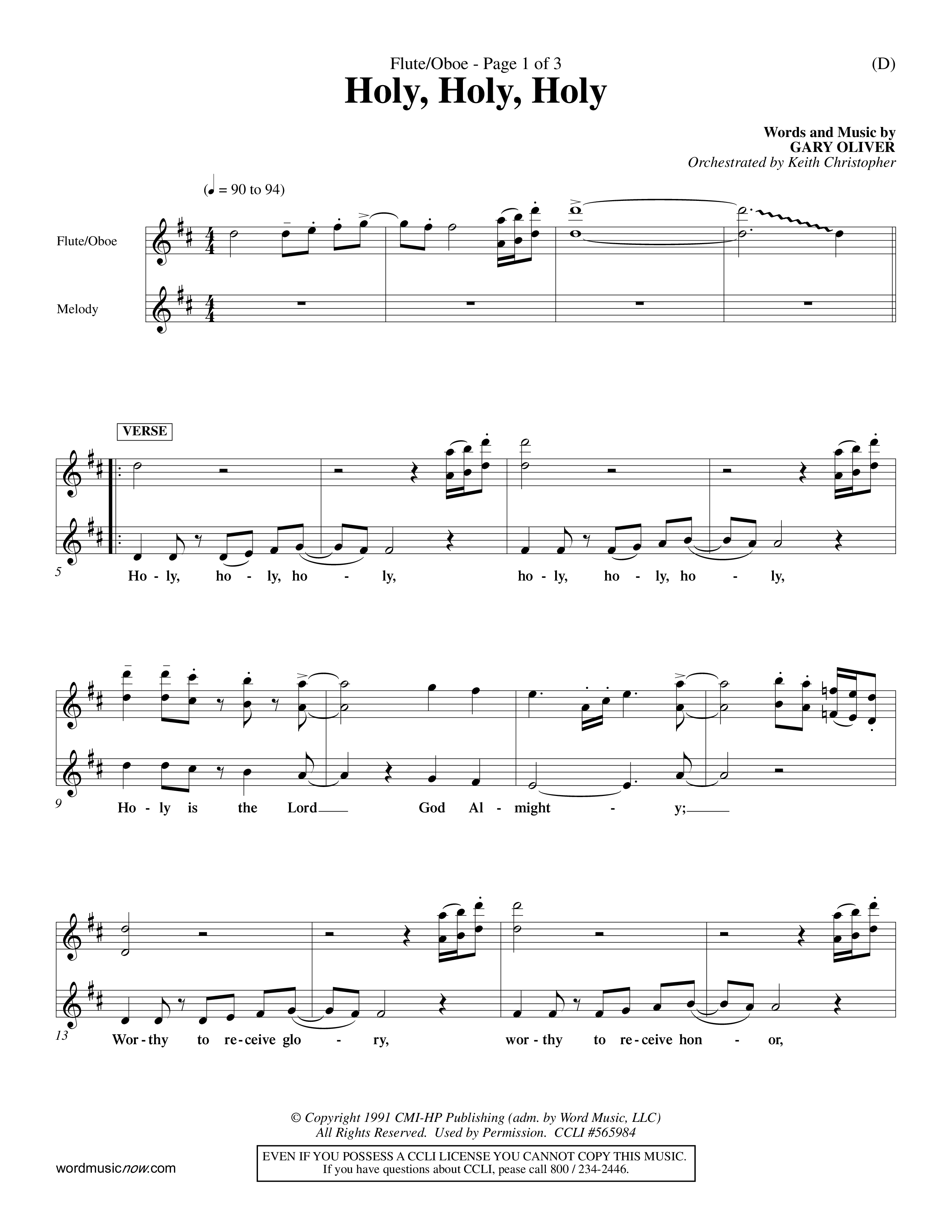 Holy Holy Holy (Choral Anthem SATB) Flute/Oboe (Word Music Choral / Orch. Keith Christopher)