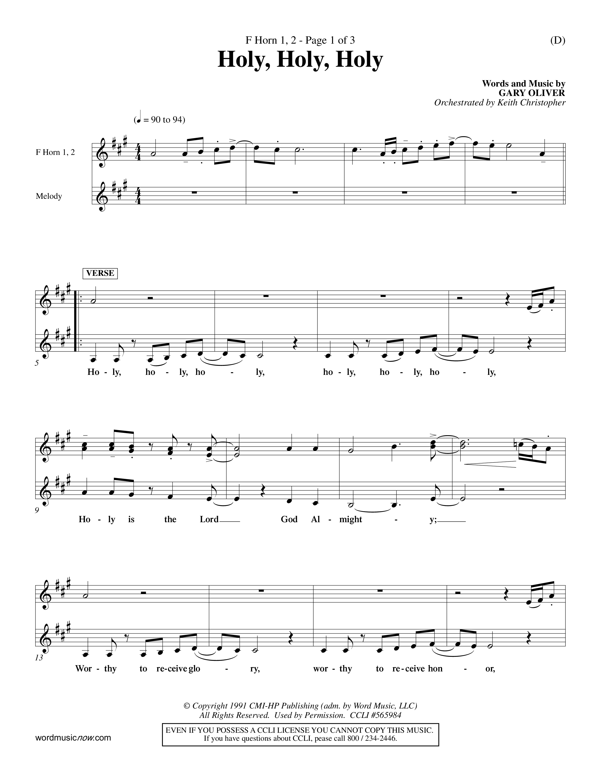 Holy Holy Holy (Choral Anthem SATB) French Horn (Word Music Choral / Orch. Keith Christopher)
