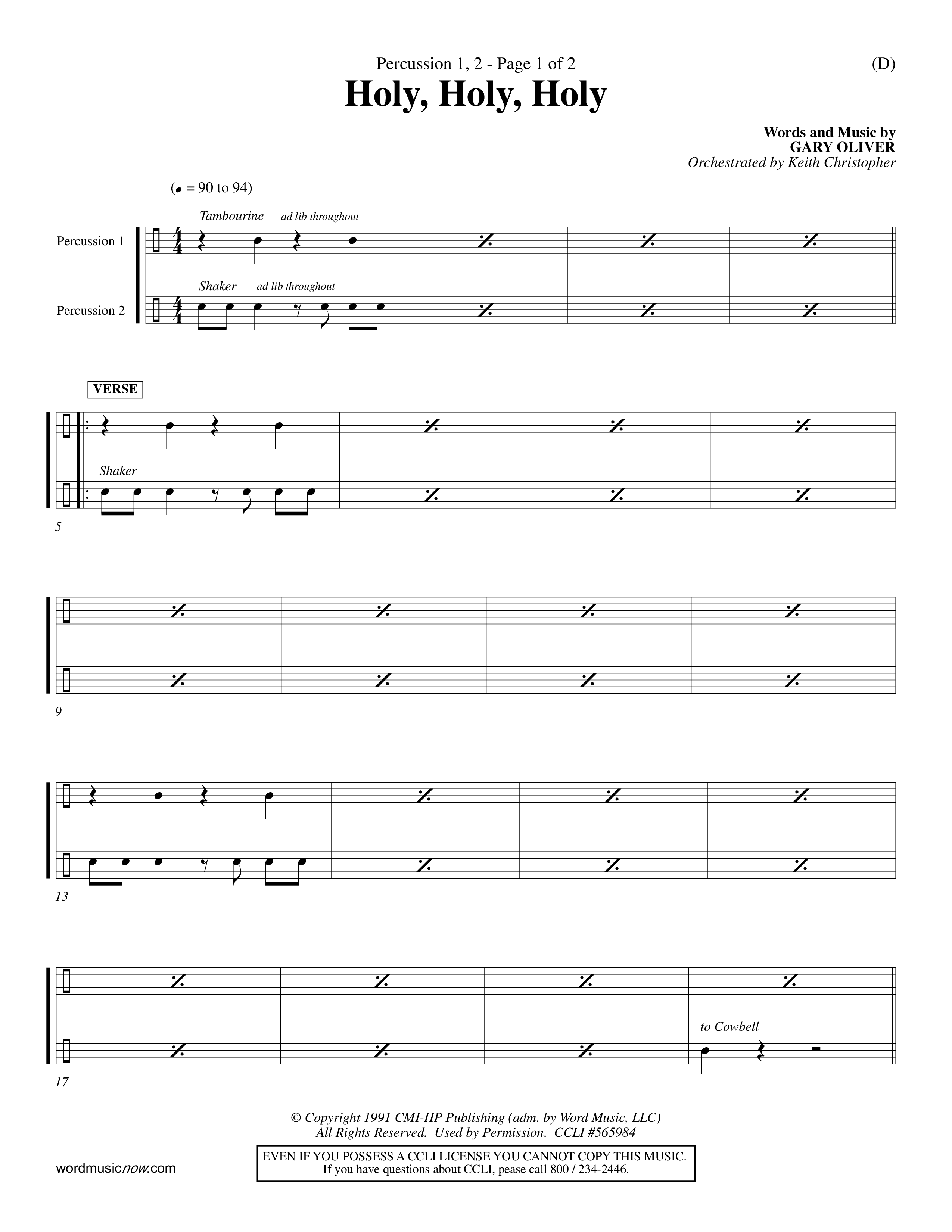 Holy Holy Holy (Choral Anthem SATB) Percussion 1/2 (Word Music Choral / Orch. Keith Christopher)