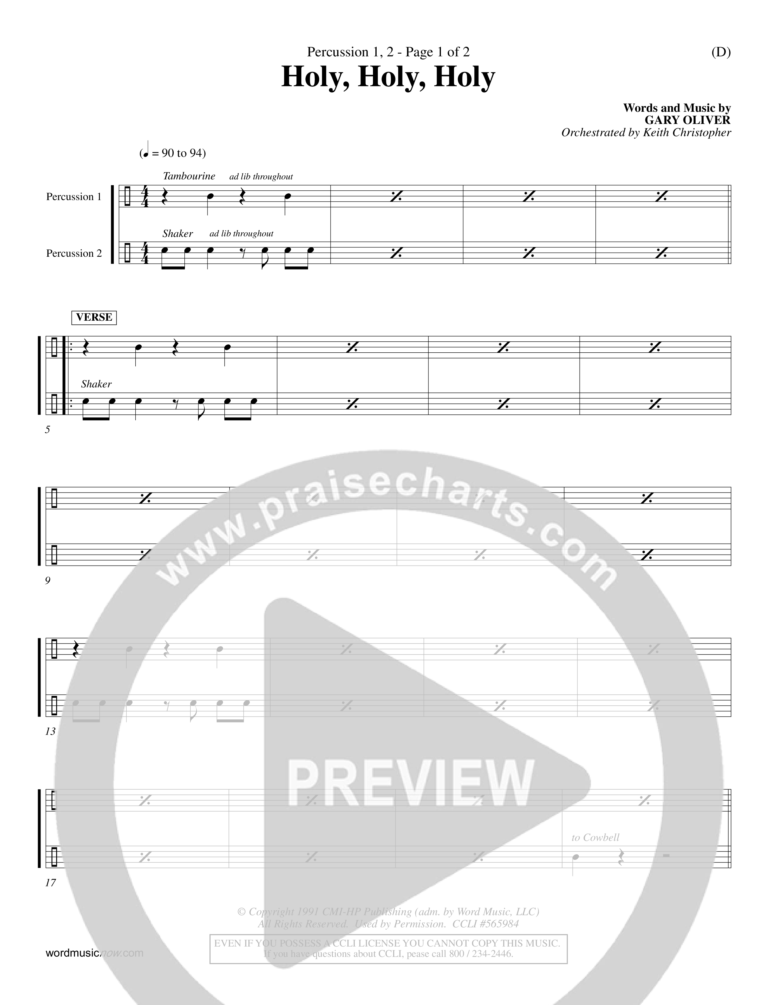 Holy Holy Holy (Choral Anthem SATB) Percussion 1/2 (Word Music Choral / Orch. Keith Christopher)