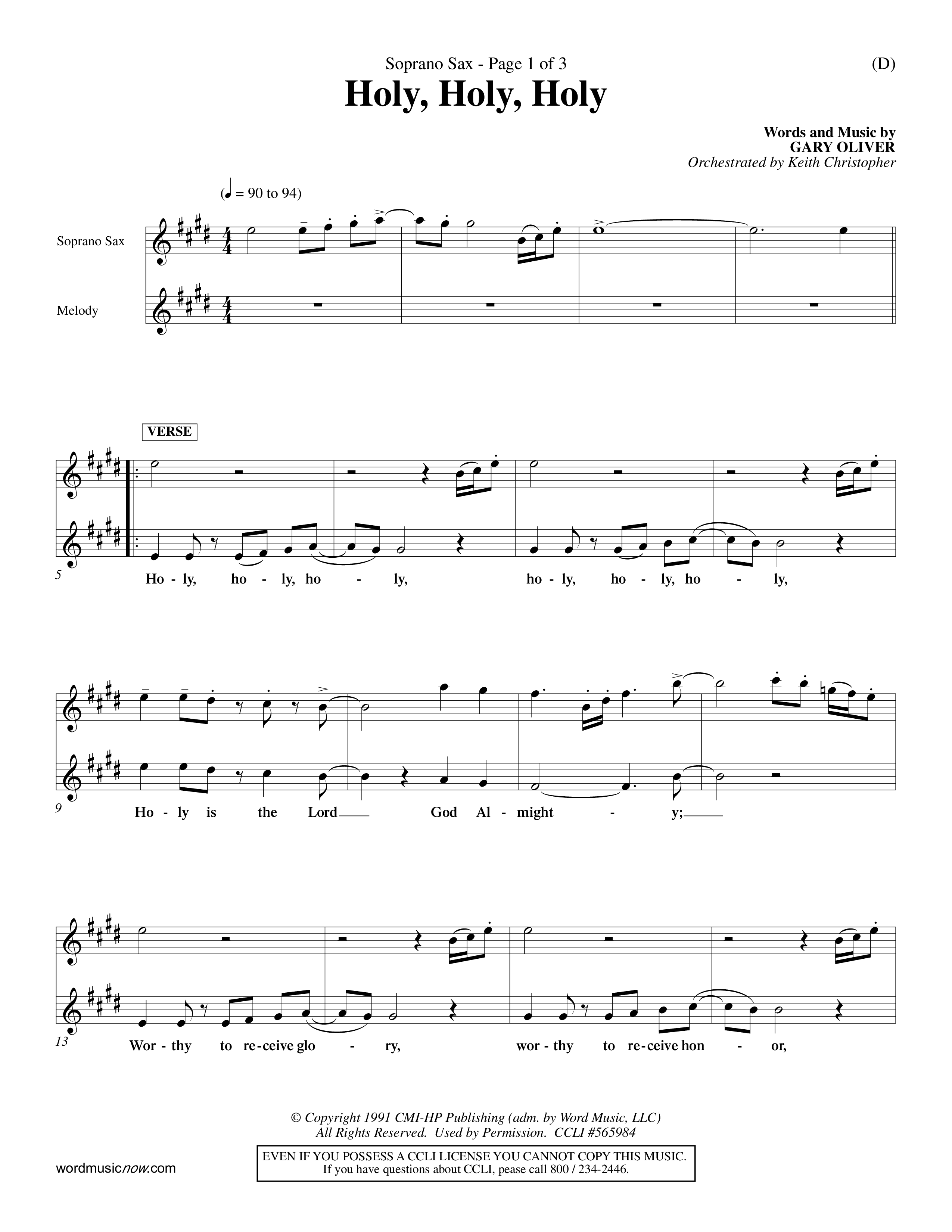 Holy Holy Holy (Choral Anthem SATB) Saxophone (Word Music Choral / Orch. Keith Christopher)