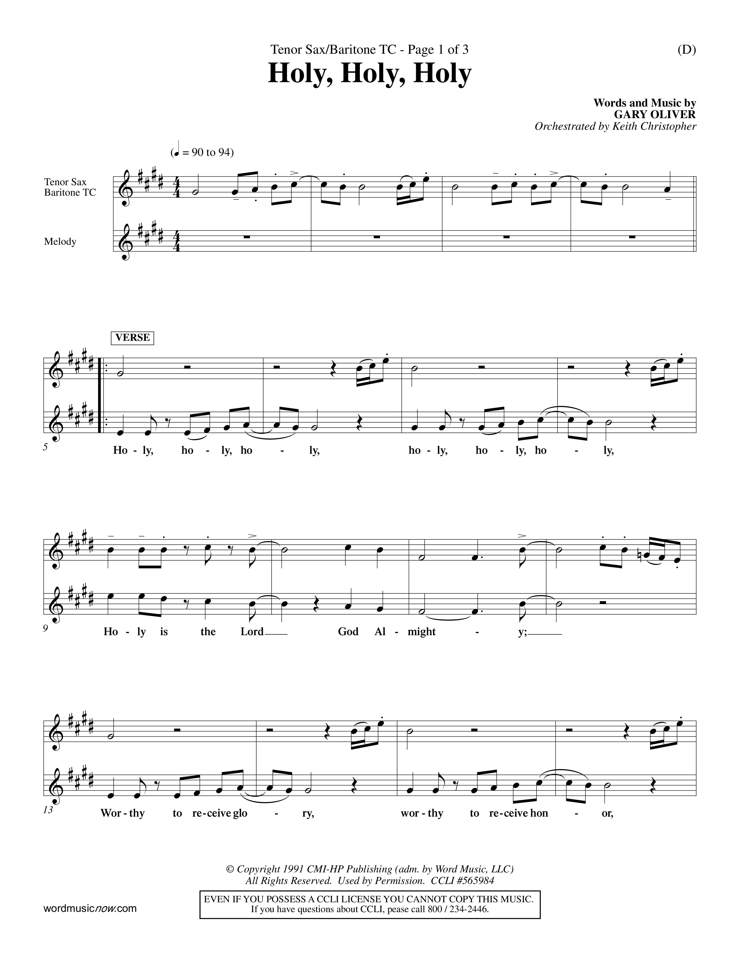 Holy Holy Holy (Choral Anthem SATB) Tenor Sax/Baritone T.C. (Word Music Choral / Orch. Keith Christopher)