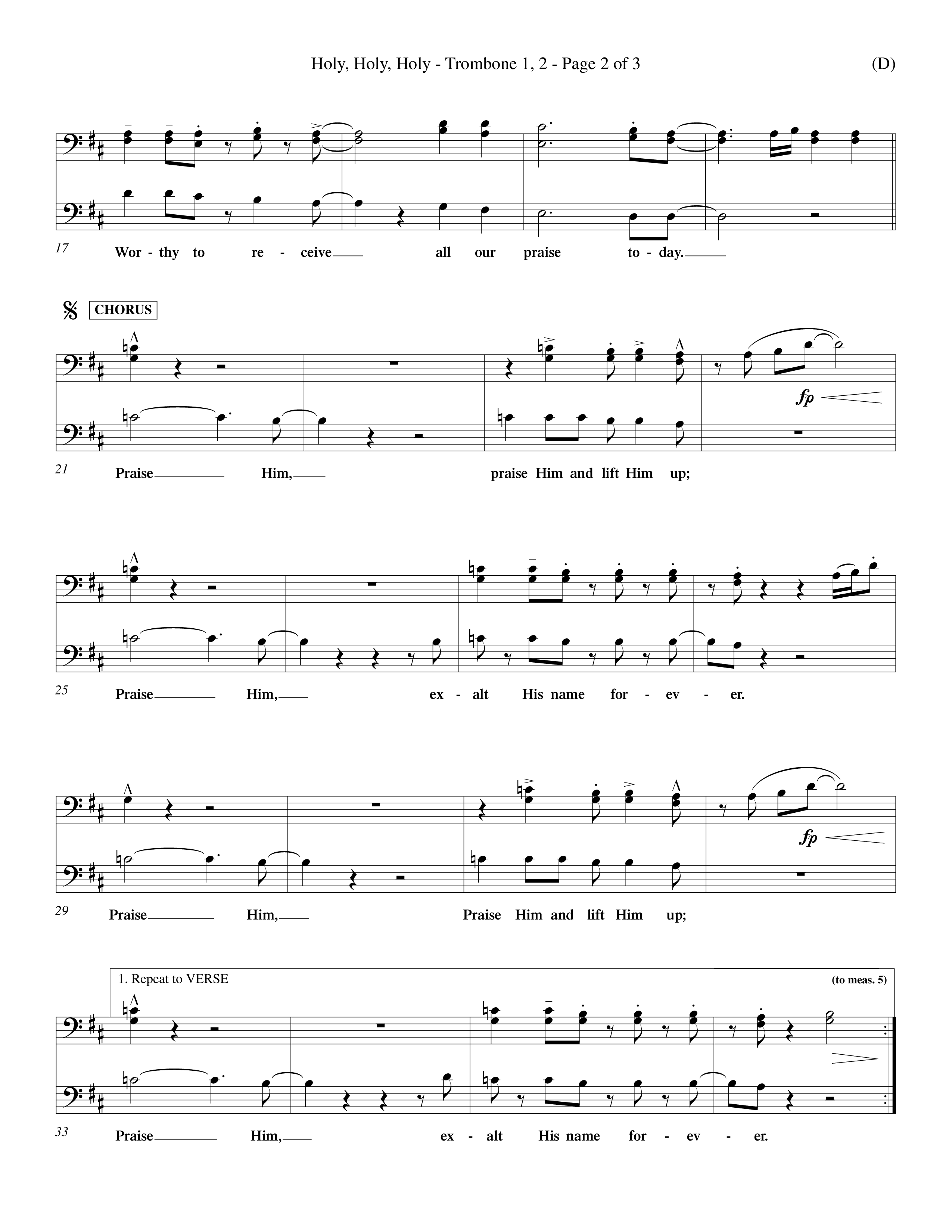 Holy Holy Holy (Choral Anthem SATB) Trombone 1/2 (Word Music Choral / Orch. Keith Christopher)